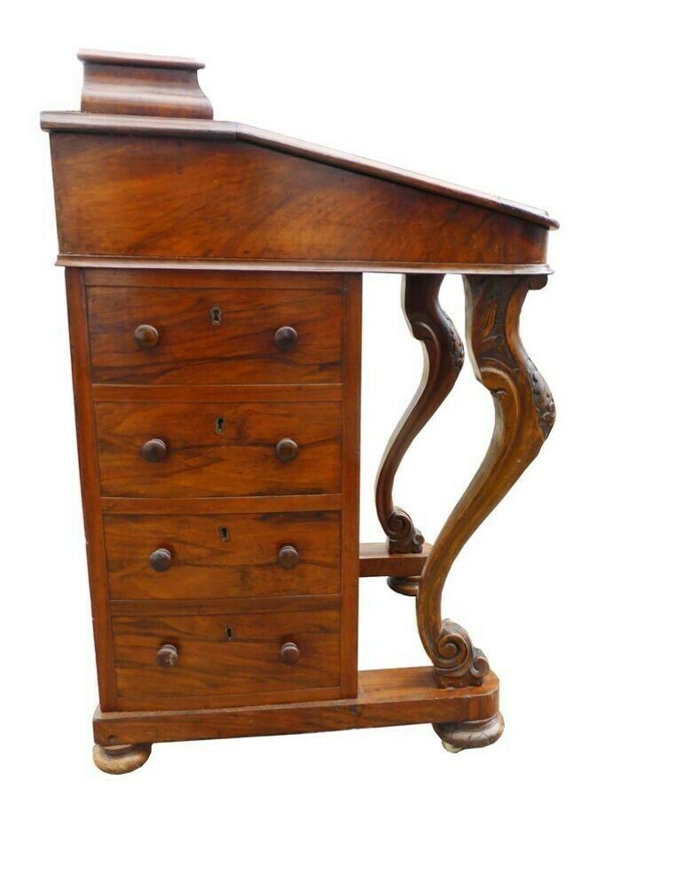 19th Century English Victorian Burr Walnut Davenport Writing Desk photo Furniture