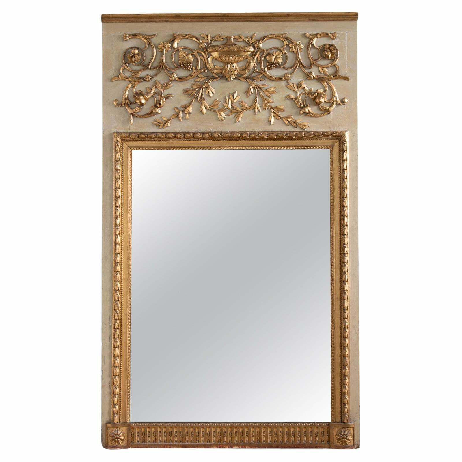 Large French 19th Century Lxvi Style Gilt Wood Trumeau Mirror