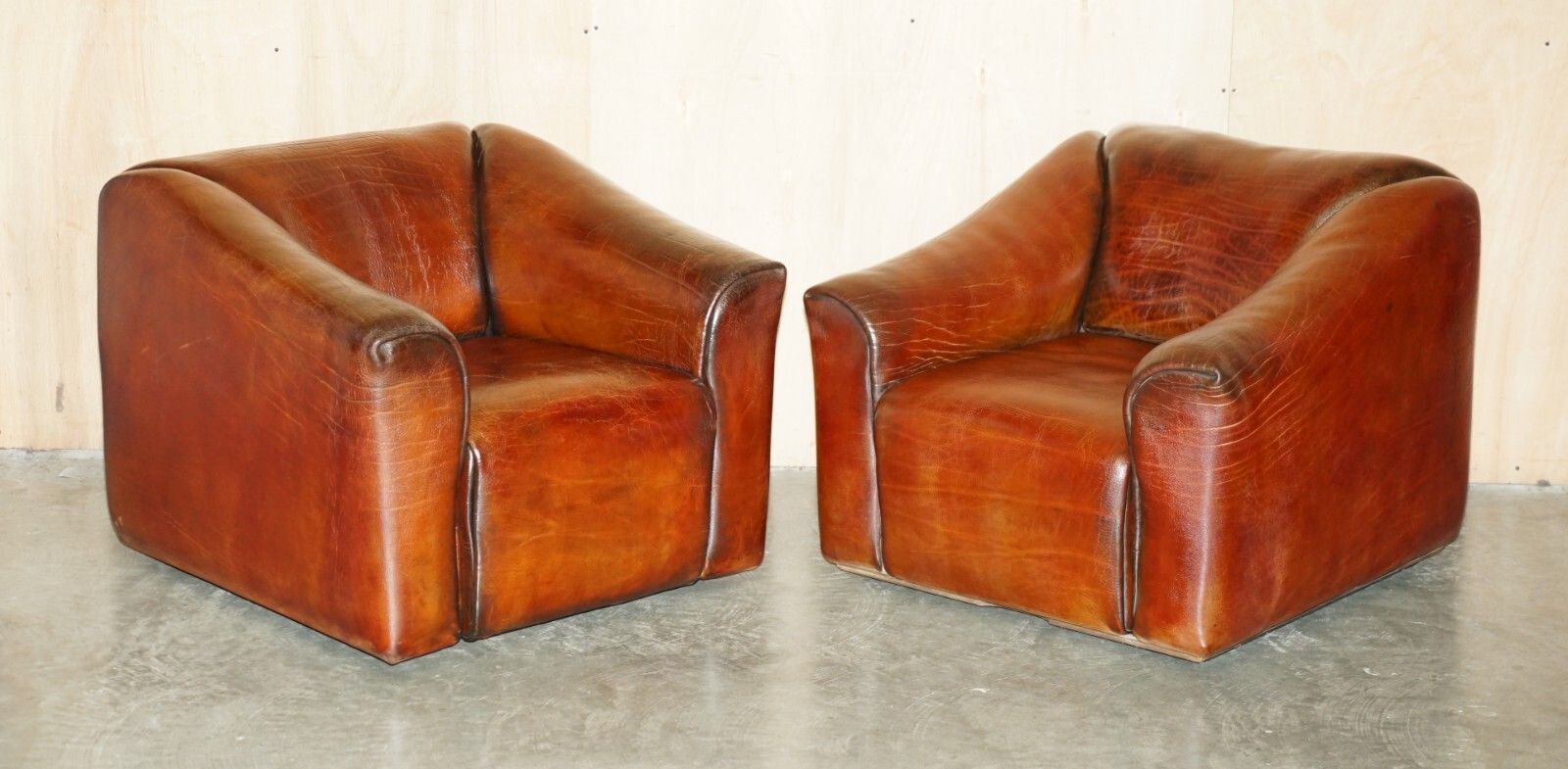 Pair Of Restored De Sede Ds47 Reclining Brown Buffalo Neck Leather Armchairs photo furniture