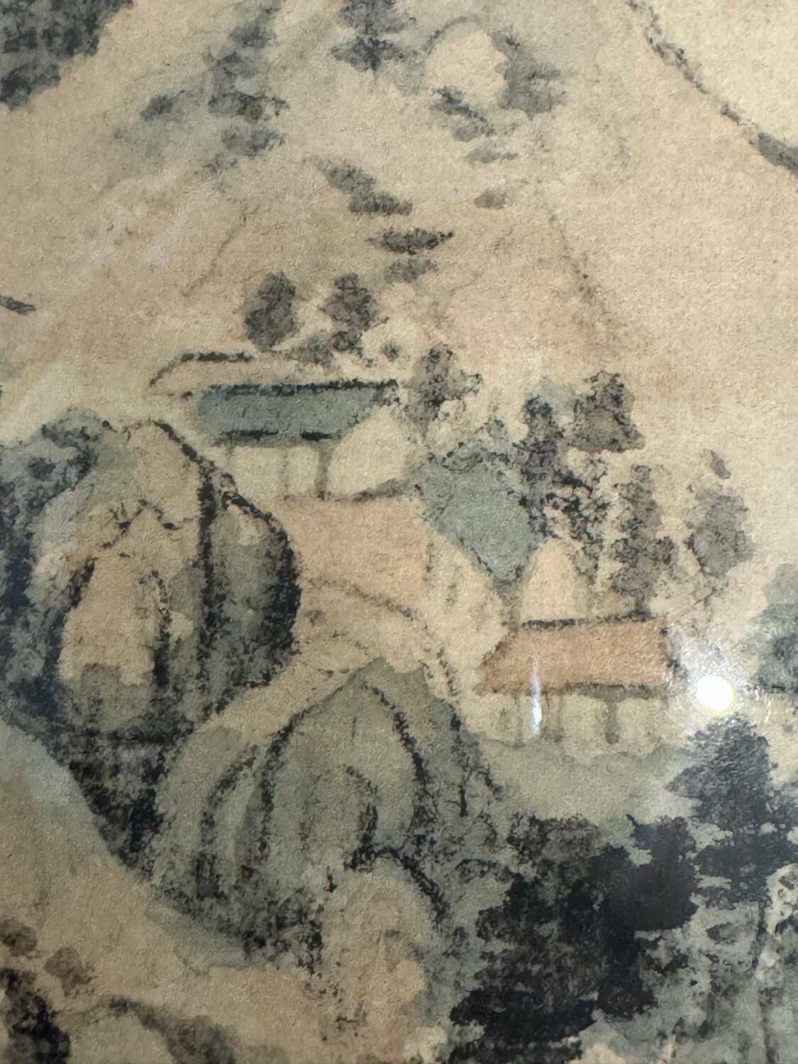 Painting Lake Landscape China 20th Century photo vintage