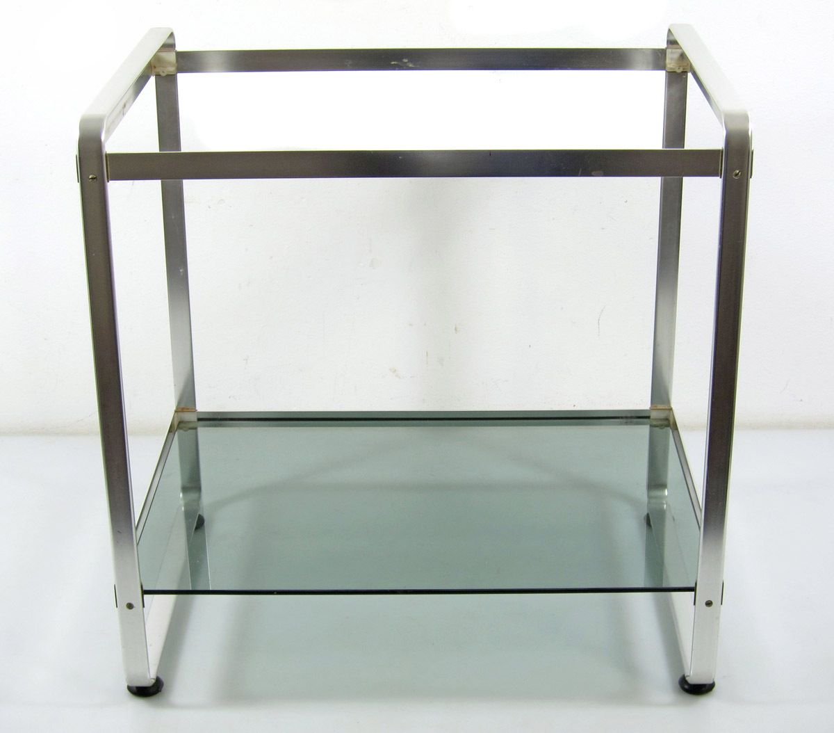 Set Of 3 Seventies Aluminium Minimal Design Glass Nesting Tables photo vinterior