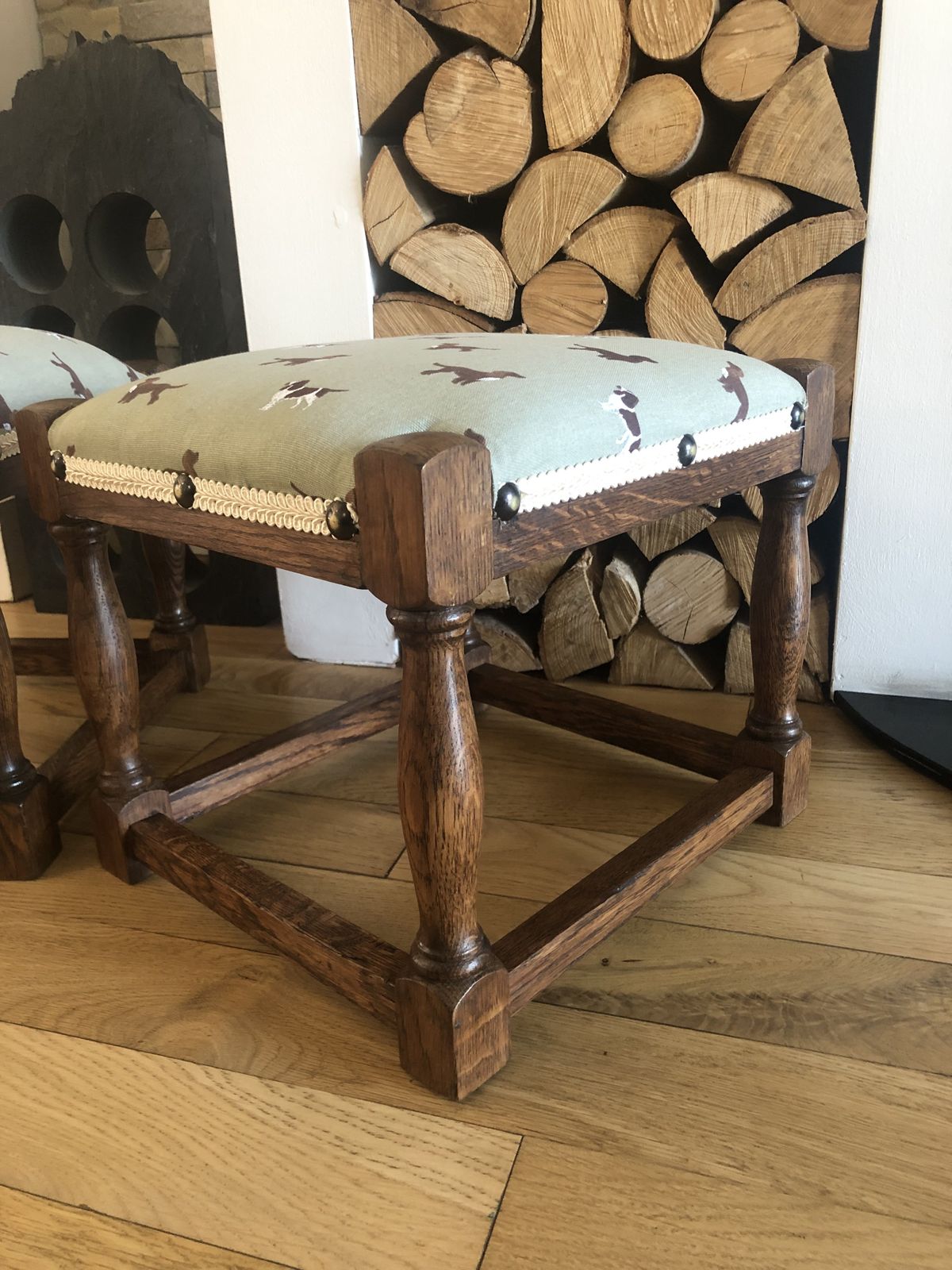 Beautifully Renovated Matching Pair Oak Footstools Sophie Allport Spaniels photo Furniture
