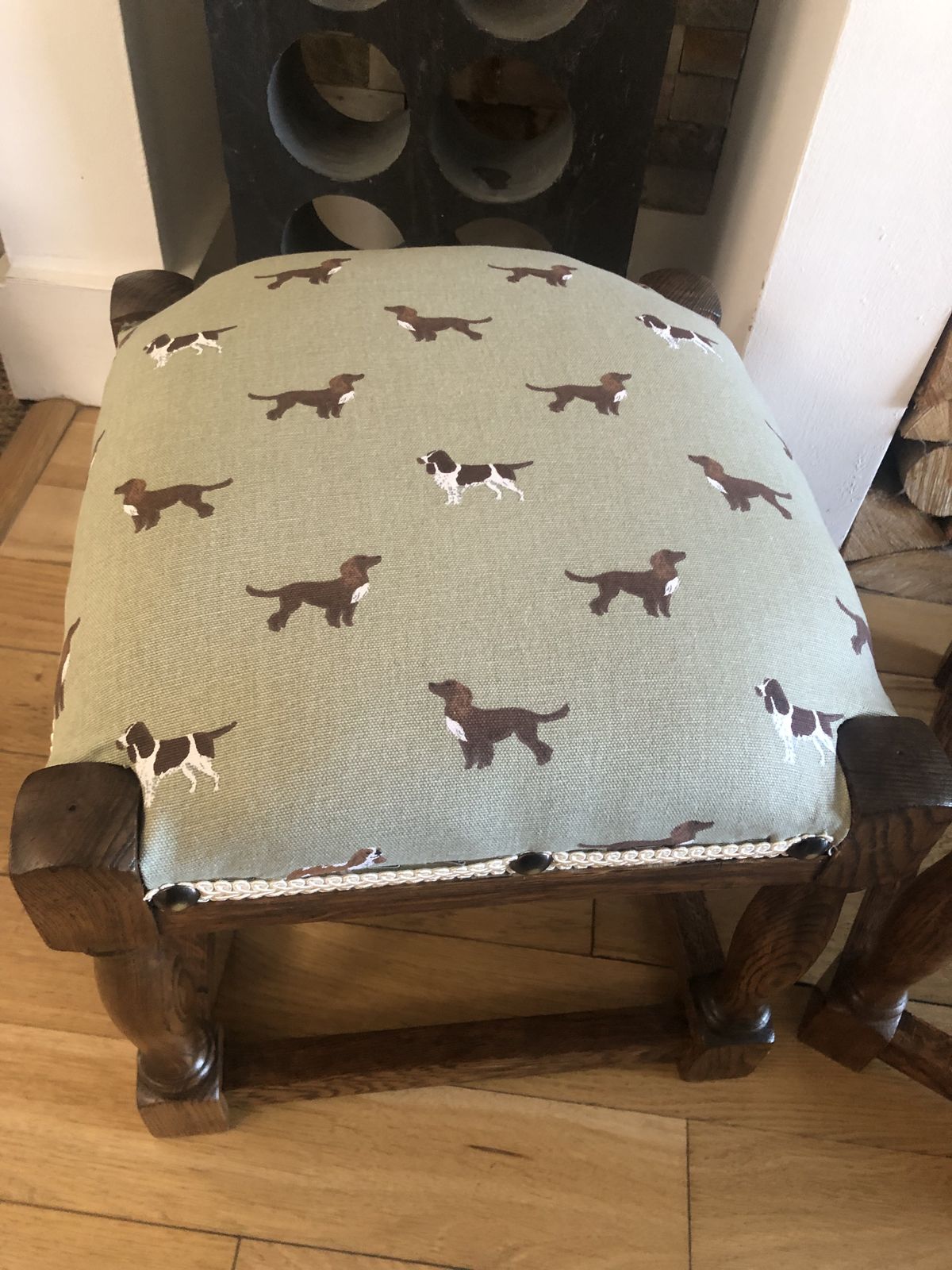 photo furniture Beautifully Renovated Matching Pair Oak Footstools Sophie Allport Spaniels