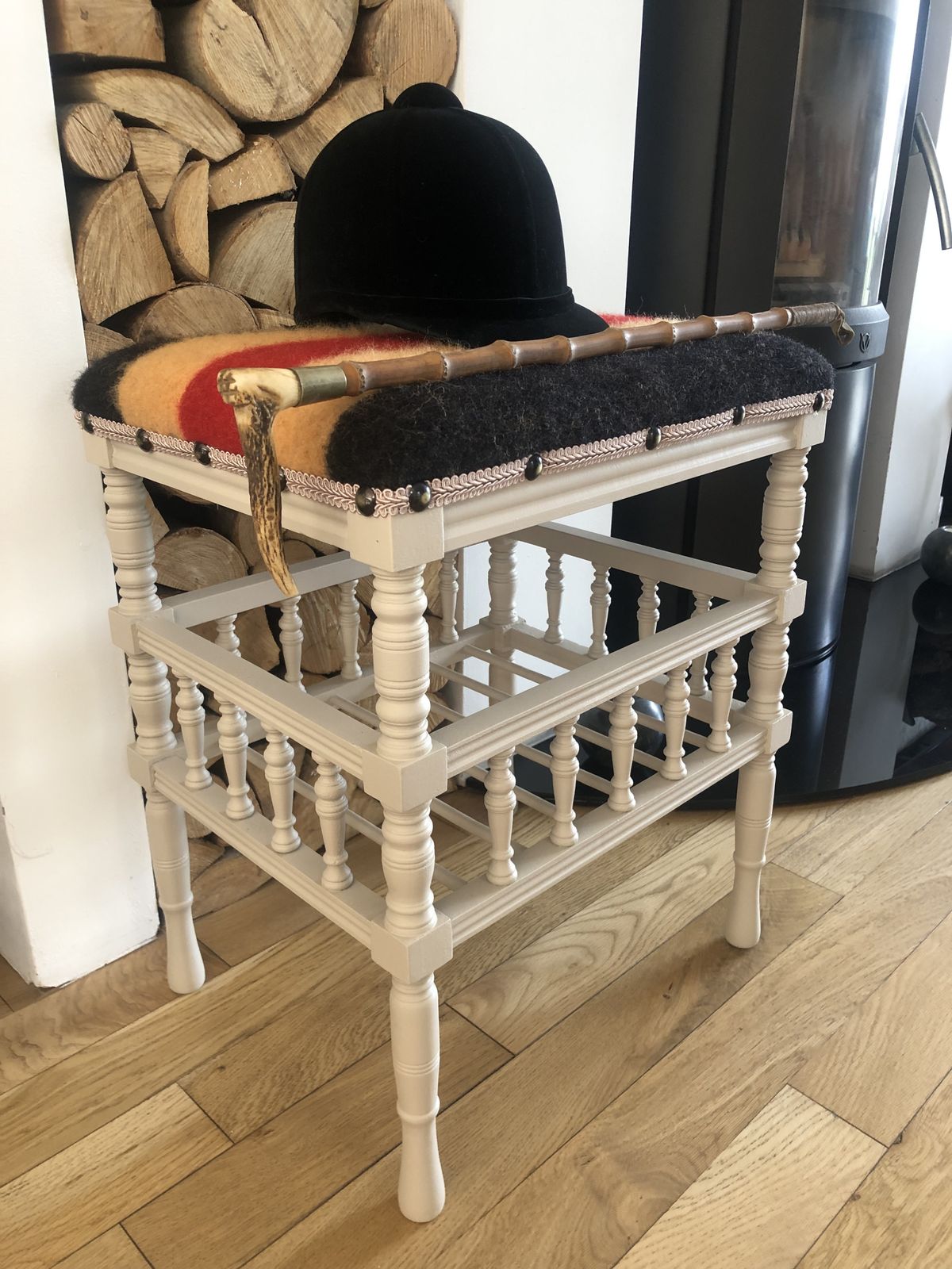 Beautifully Renovated Newmarket Wool Seated Piano Stool / Hallway / Statement Piece photo vinterior