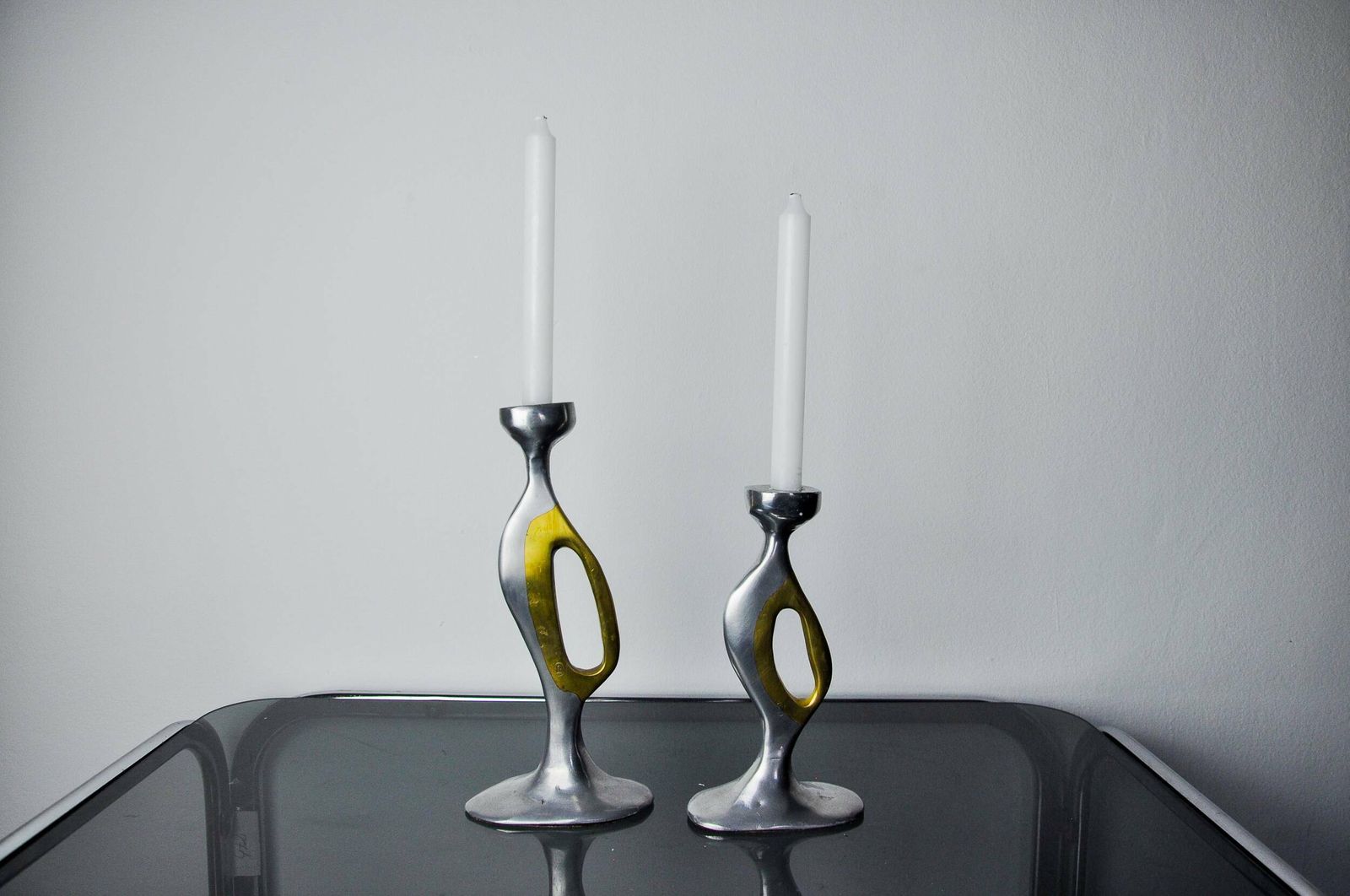 Pair Of Brutalist Candlesticks By Léopold, Bronze And Aluminum, Spain, 1970 photo furniture