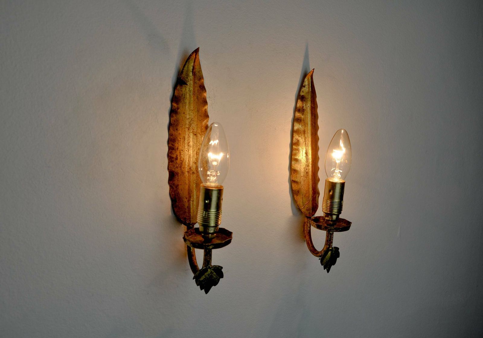 Pair Of "Leaf" Wall Lights By Ferro Arte, Spain, 1960 photo vinterior