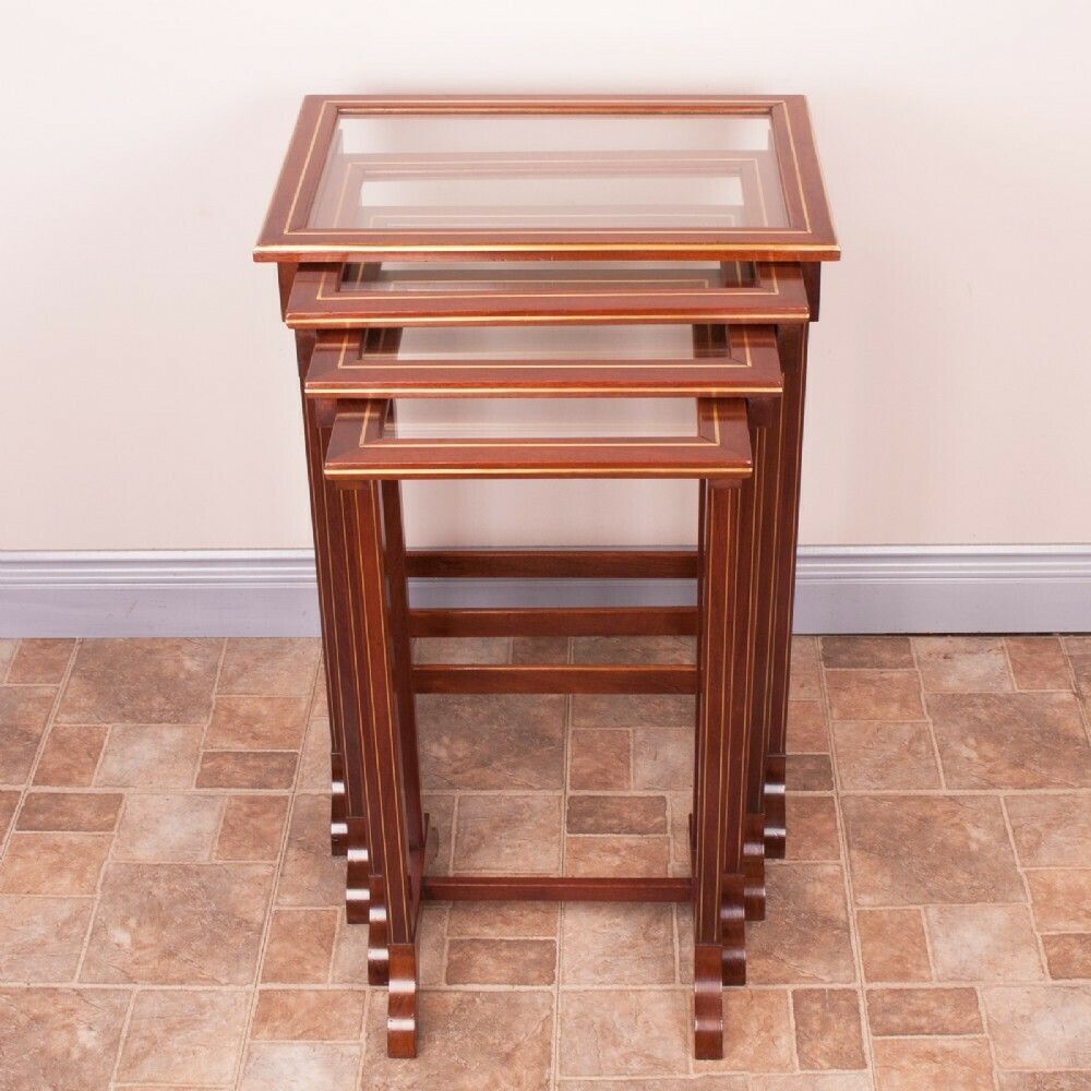 Good Quality French Brass Inlaid Mahogany Quartetto Nest Of Tables photo furniture