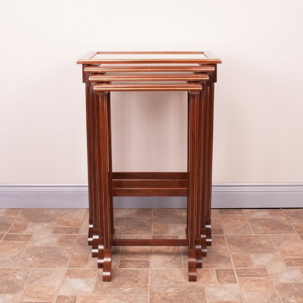 Good Quality French Brass Inlaid Mahogany Quartetto Nest Of Tables photo vinterior