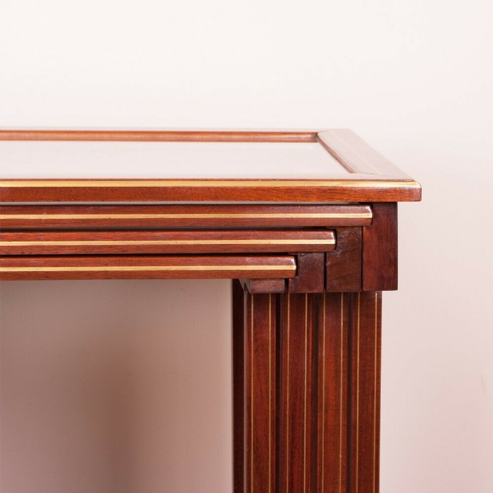 photo vintage Good Quality French Brass Inlaid Mahogany Quartetto Nest Of Tables