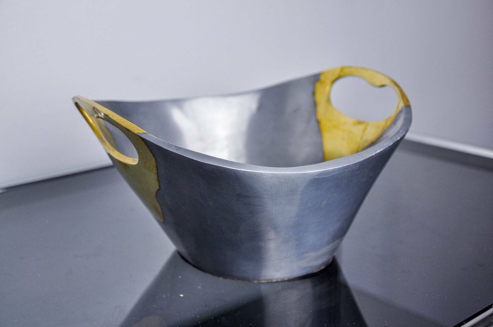 Brutalist Centerpiece By Leopold, Brass And Aluminum, Spain, 1970 photo vintage