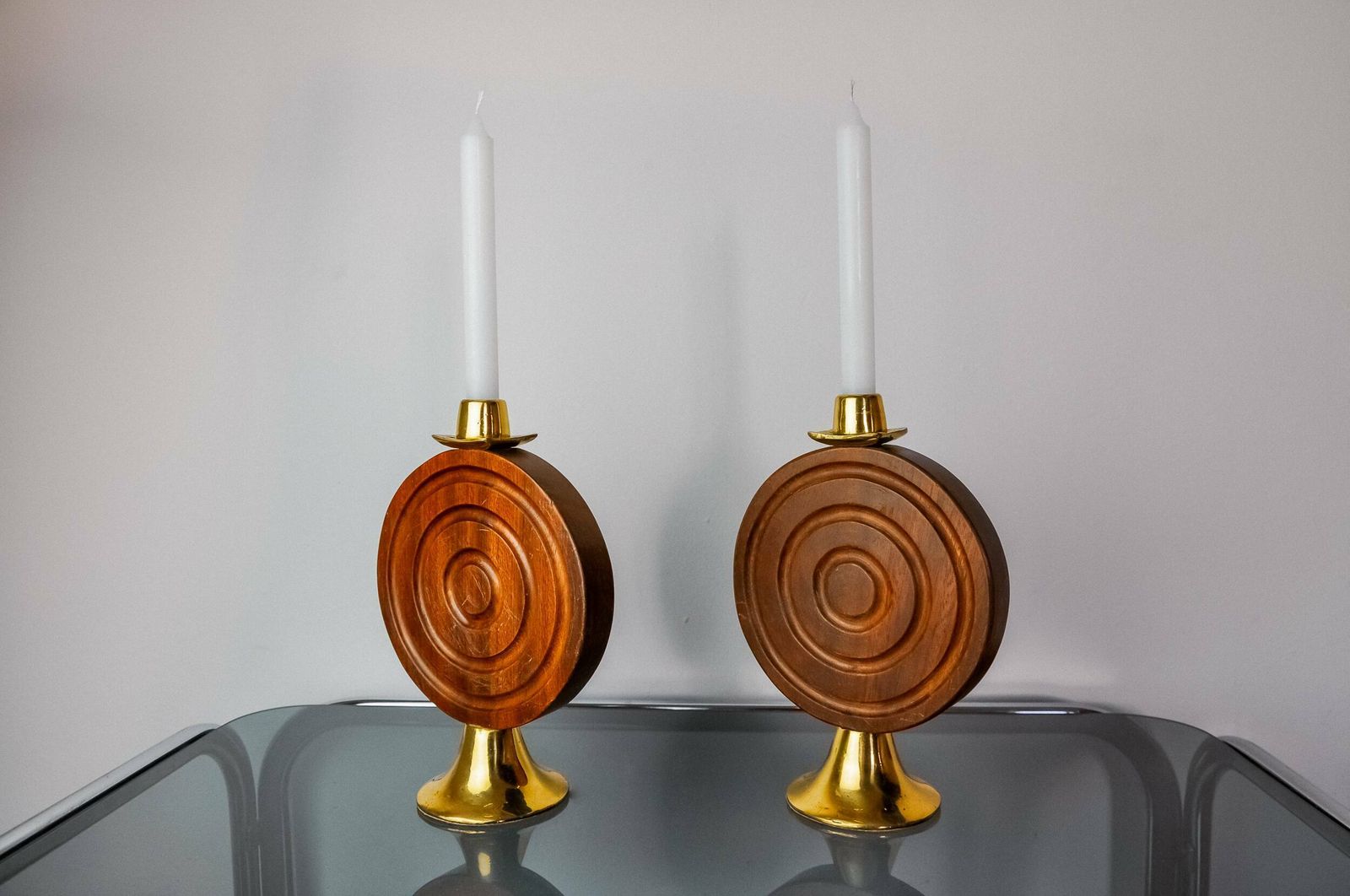 Pair Of Brutalist Candlesticks By Ardisur, Bronze And Wood, Spain, 1970 photo 1350.0