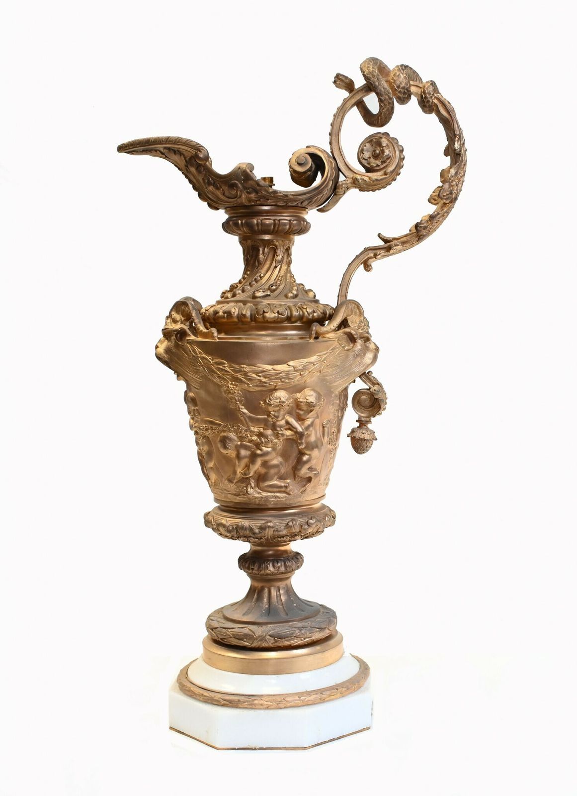 Pair French Gilt Ewers Cherub Jugs Napoleon III Vases photo for sale
