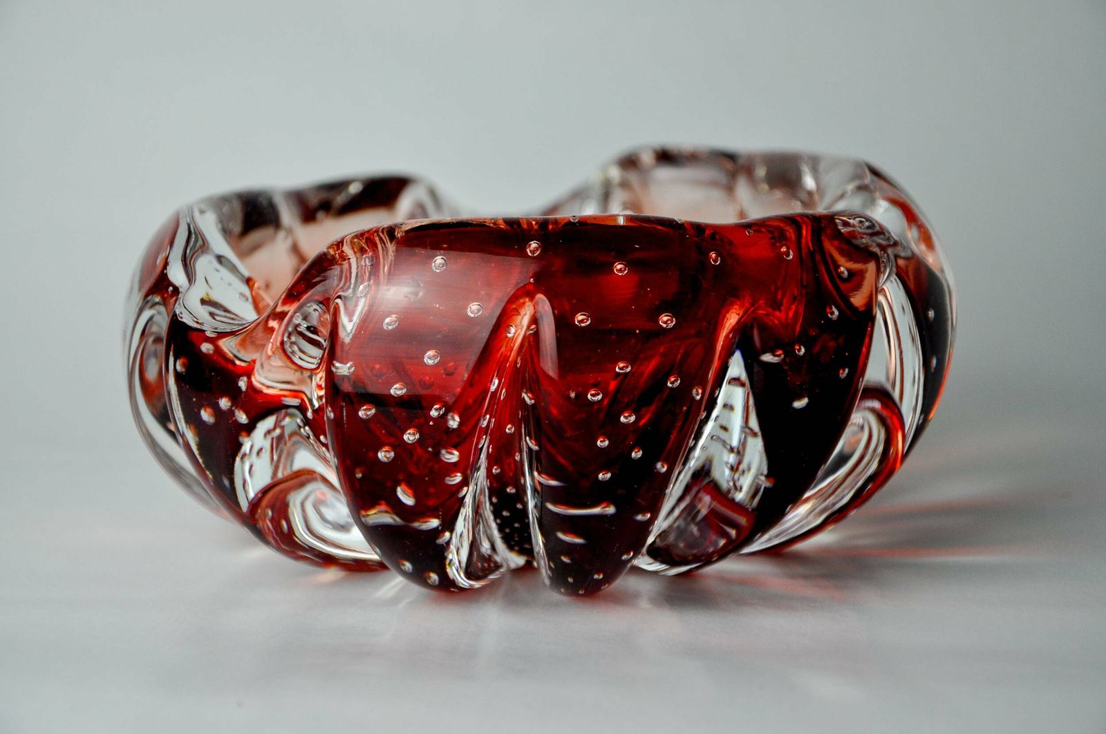 Sommerso Bubbles Pocket By Flavio Poli For Seguso, Red Murano Glass, Italy, 1970 photo Home Decor