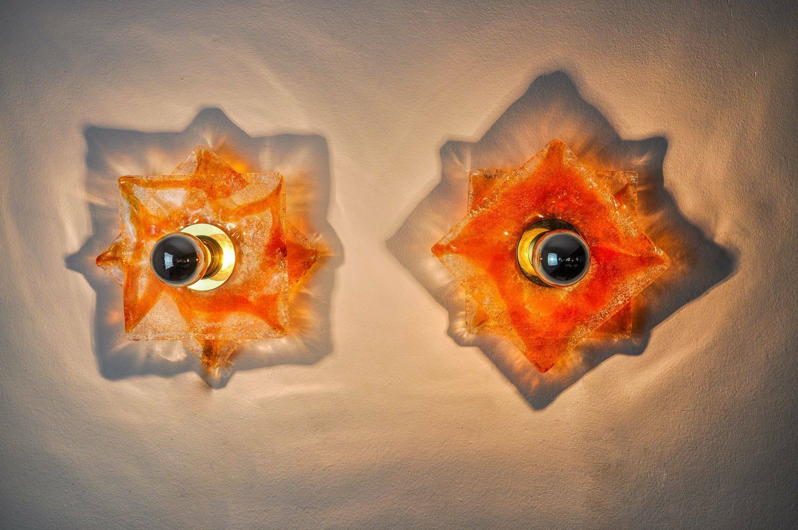 Pair Of Murano Mazzega Wall Lights, Orange Frosted Glass, Italy, 1970 photo furniture
