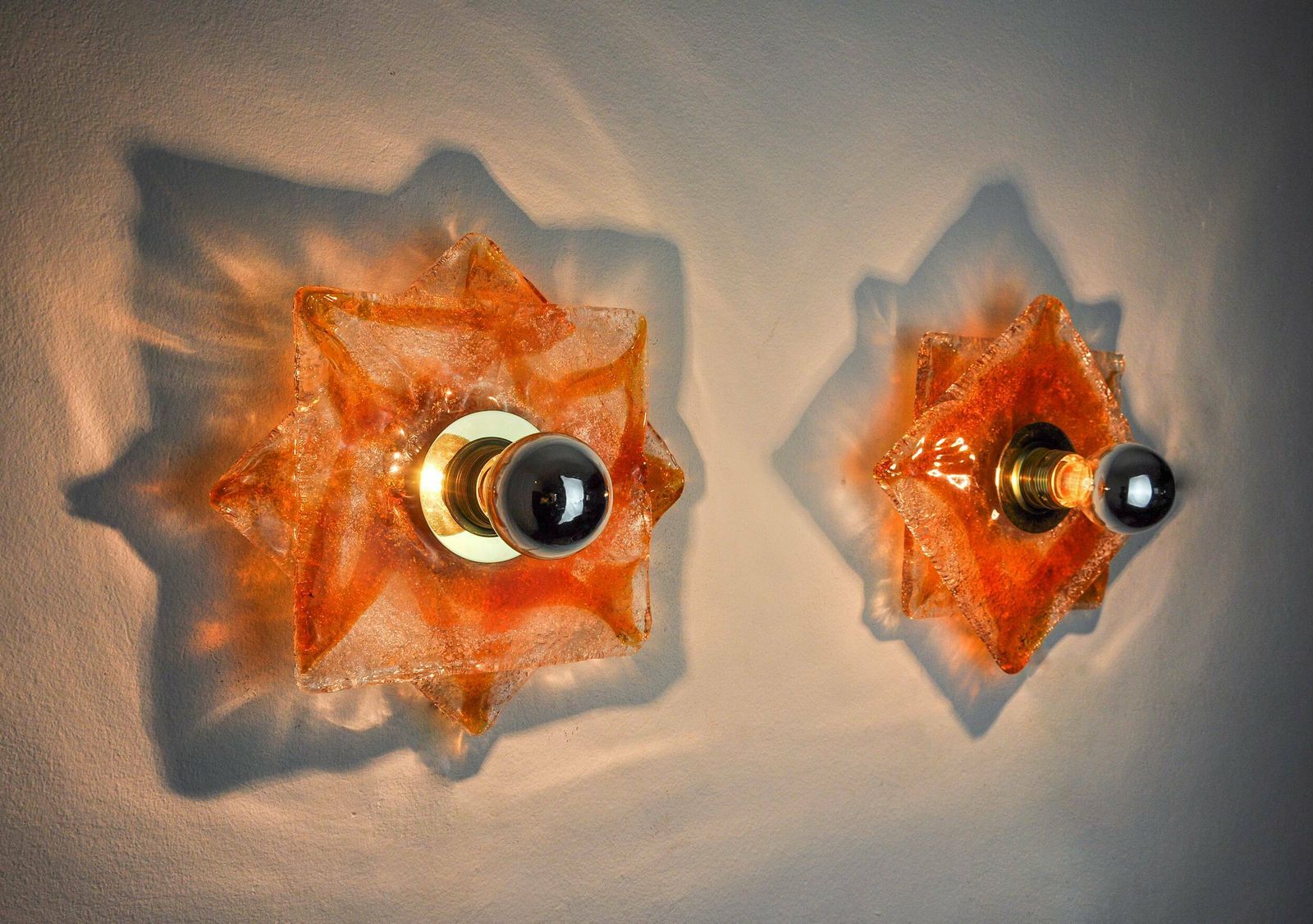 Pair Of Murano Mazzega Wall Lights, Orange Frosted Glass, Italy, 1970 photo 1458.0