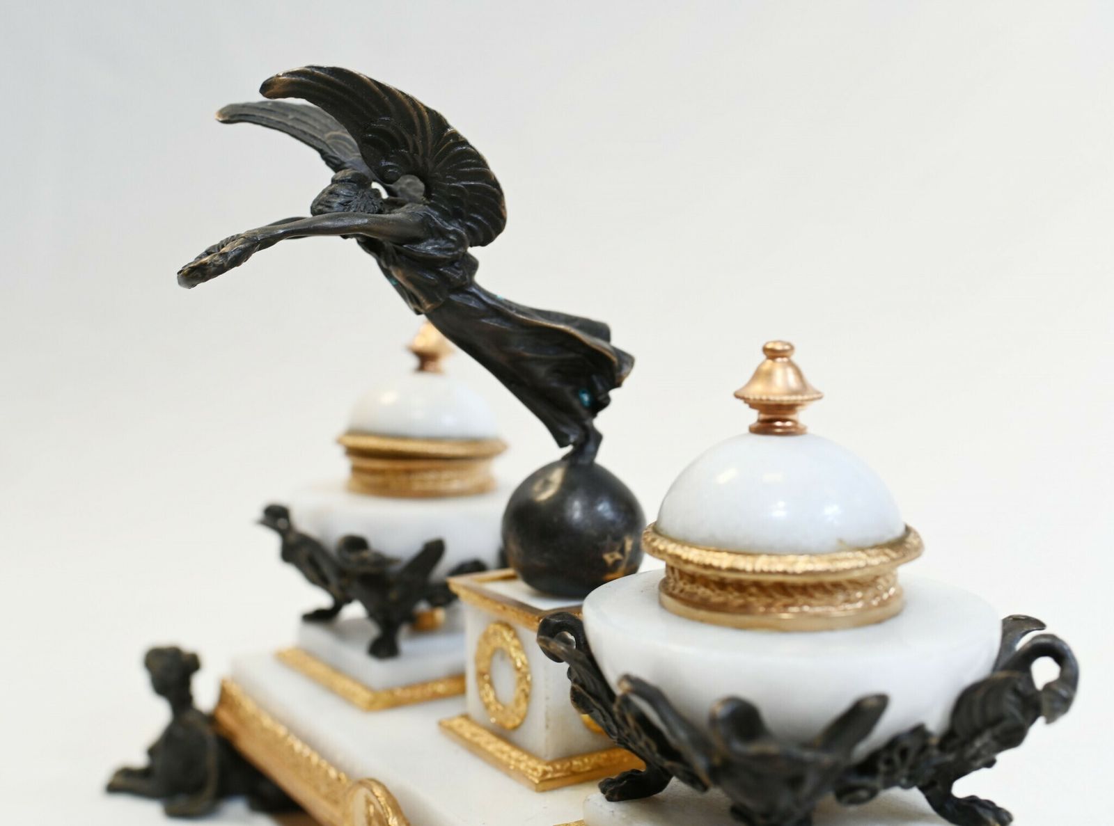 French Empire Marble Inkwell Bronze Sphinx Table photo Home Decor