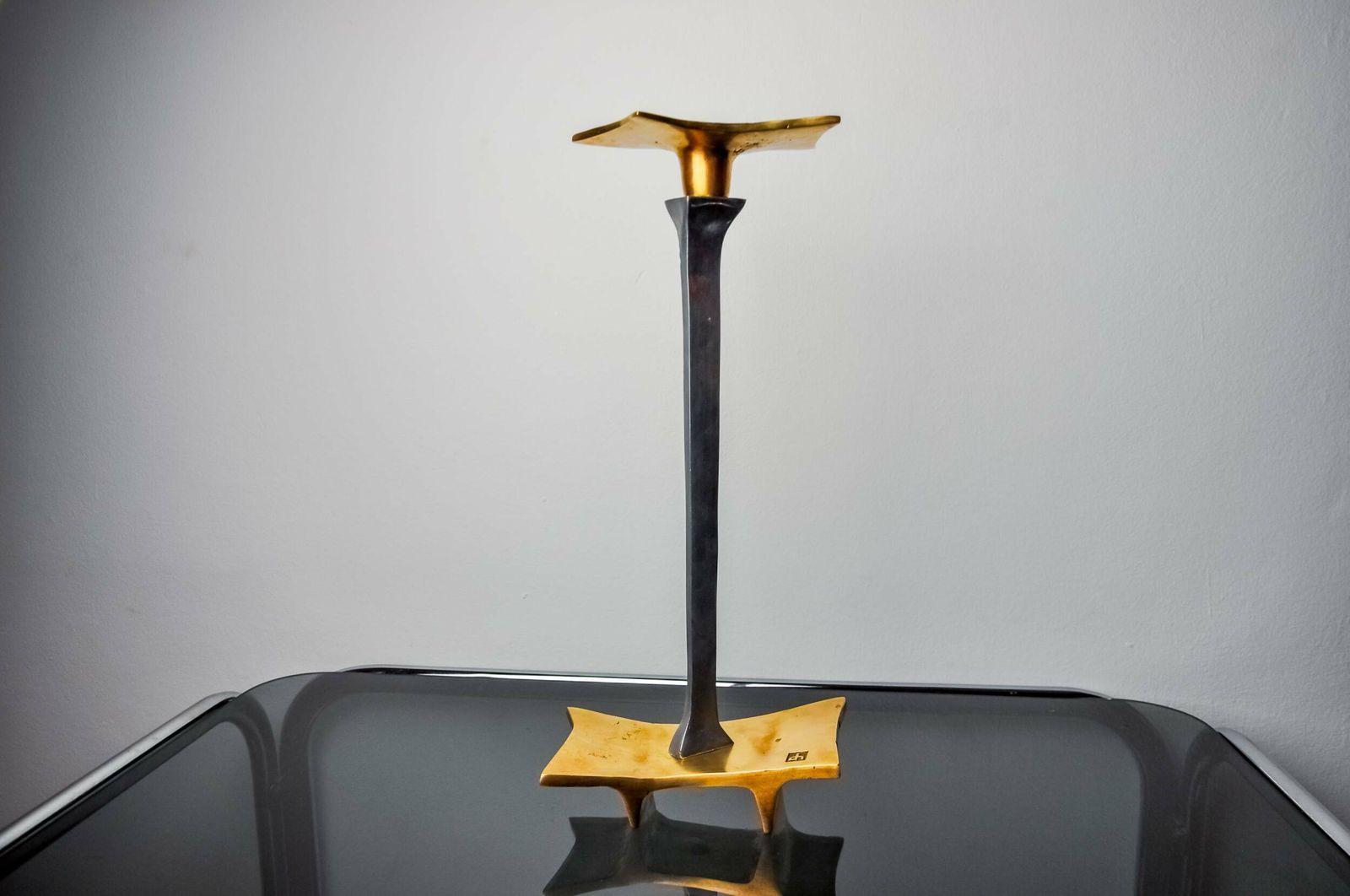 Brutalist Candlestick By David Marshall, Bronze And Aluminum, Spain, 1970 photo 918.0