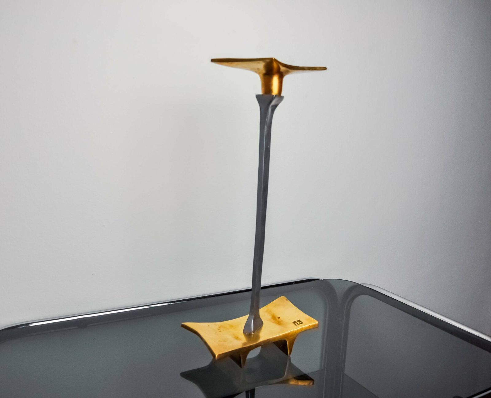 Brutalist Candlestick By David Marshall, Bronze And Aluminum, Spain, 1970 photo vinterior