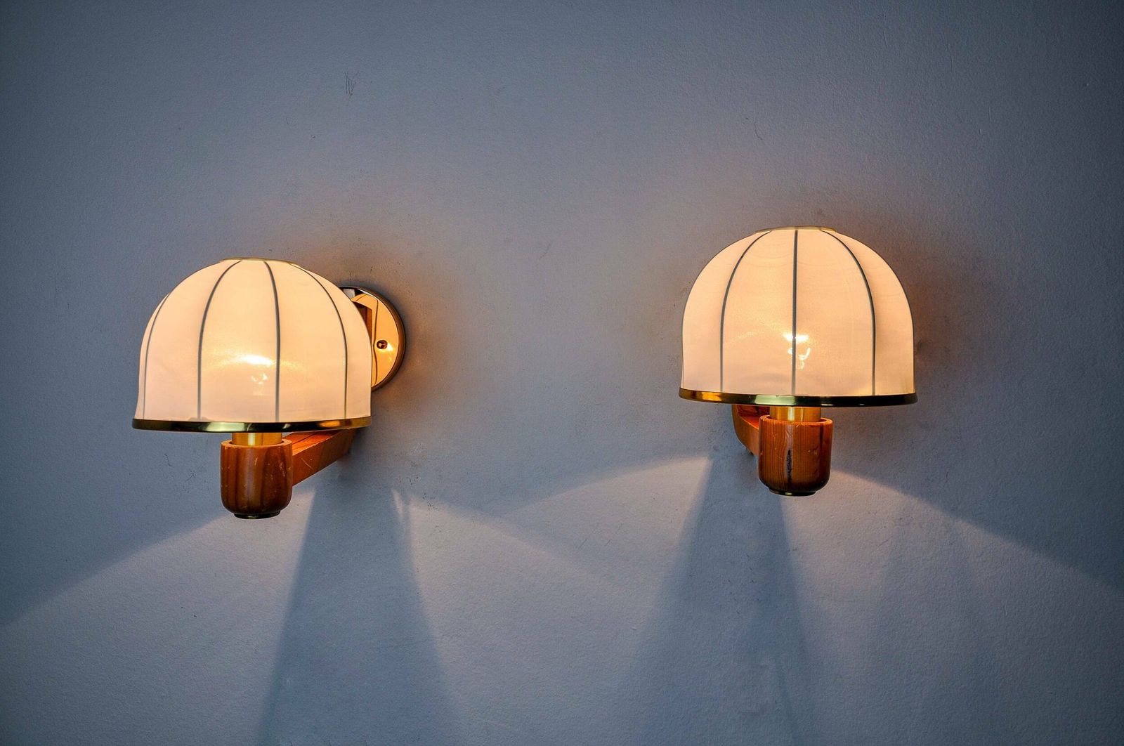 Pair Of Regency Wall Lights, Pine And Stretched Canvas, Italy, 1970 photo Lighting