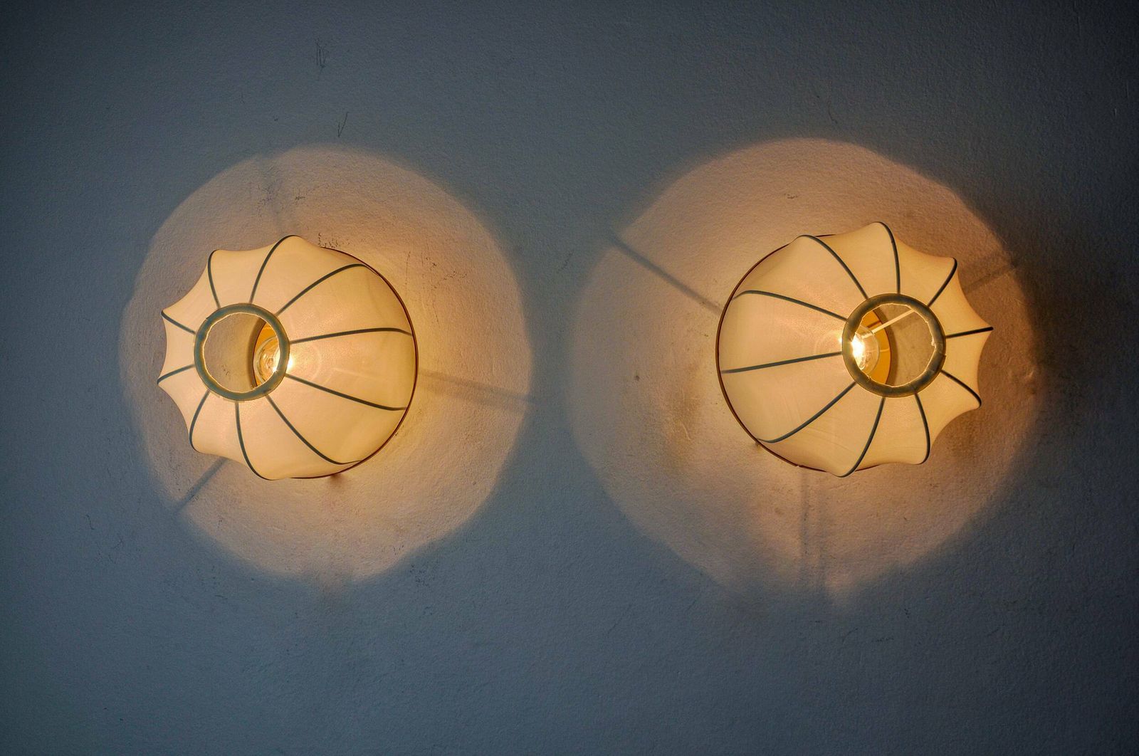 Pair Of Regency Wall Lights, Pine And Stretched Canvas, Italy, 1970 photo Lighting