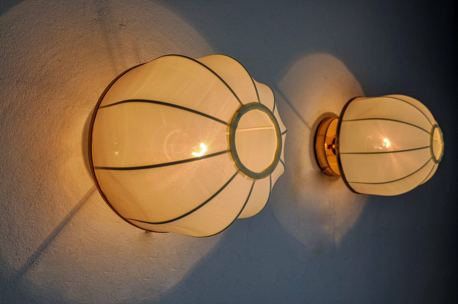 Pair Of Regency Wall Lights, Pine And Stretched Canvas, Italy, 1970 photo 1134.0