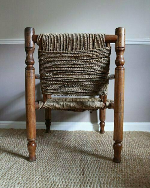 1950s Audoux And Minnet Wood And Rope Armchair photo vintage