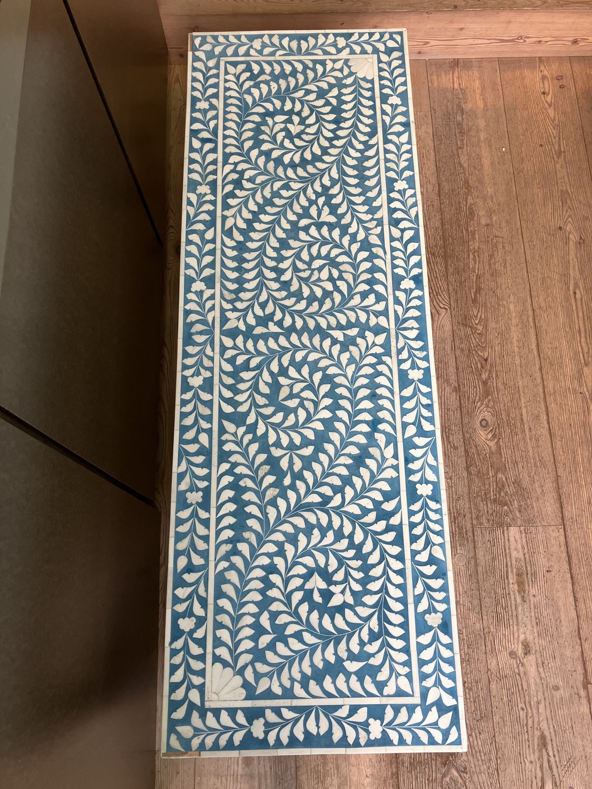 Handmade Bone Inlay Coffee Table – Intricate Blue And White Floral Design photo furniture