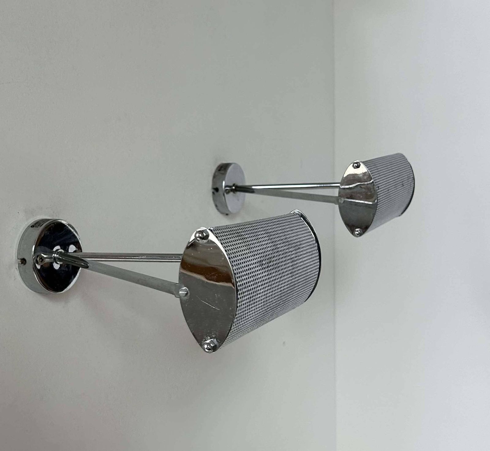 Pair Of Vintage Adjustable Wall Lights, Chromed Metal, France 1970 photo furniture
