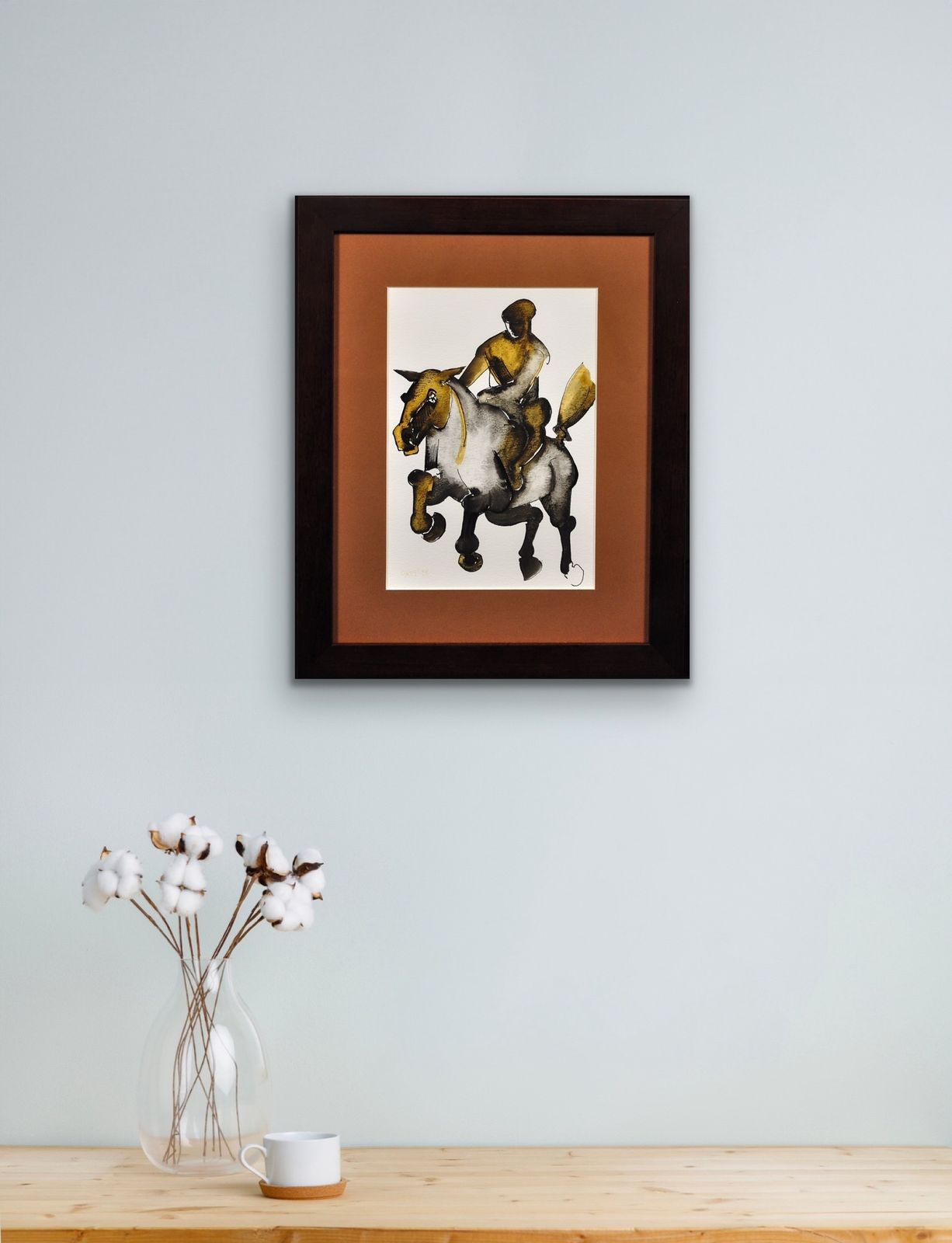 Art Geoffrey Key B.1941. English. Horse And Rider, 1988. Framed Watercolour And Ink On Paper. Modern British. Northern Art. Manchester. Salford. photo