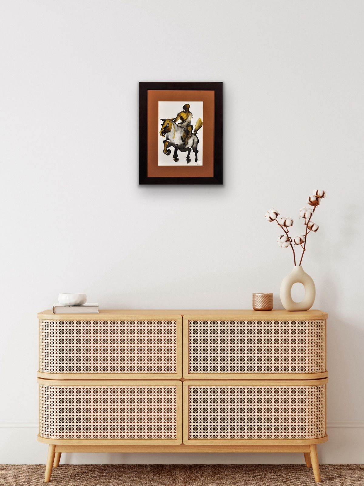 photo vintage Geoffrey Key B.1941. English. Horse And Rider, 1988. Framed Watercolour And Ink On Paper. Modern British. Northern Art. Manchester. Salford.
