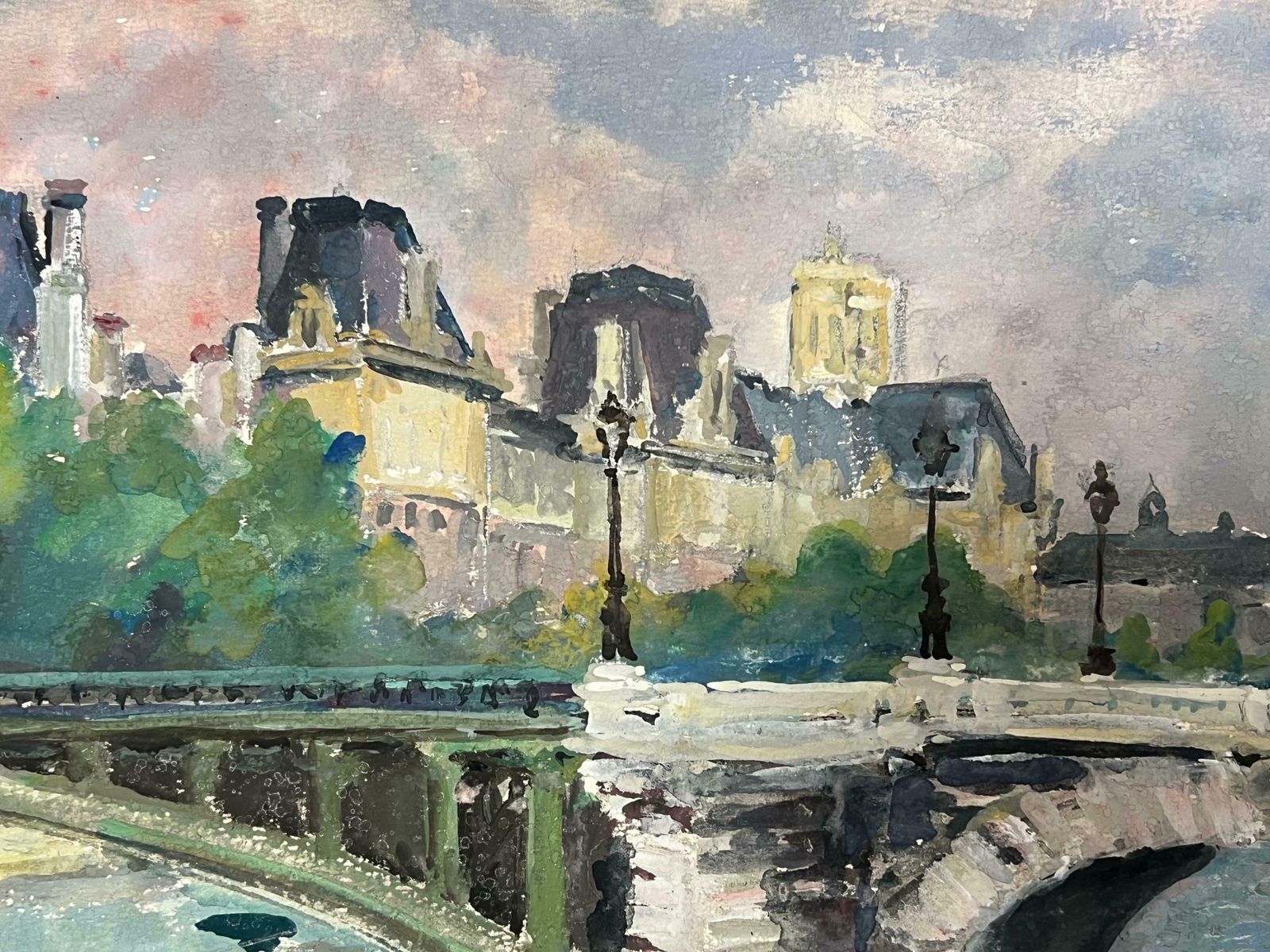 Regine Davidparis City Skyline River Seine Beautiful French Impressionist Painting1950's photo 560.0