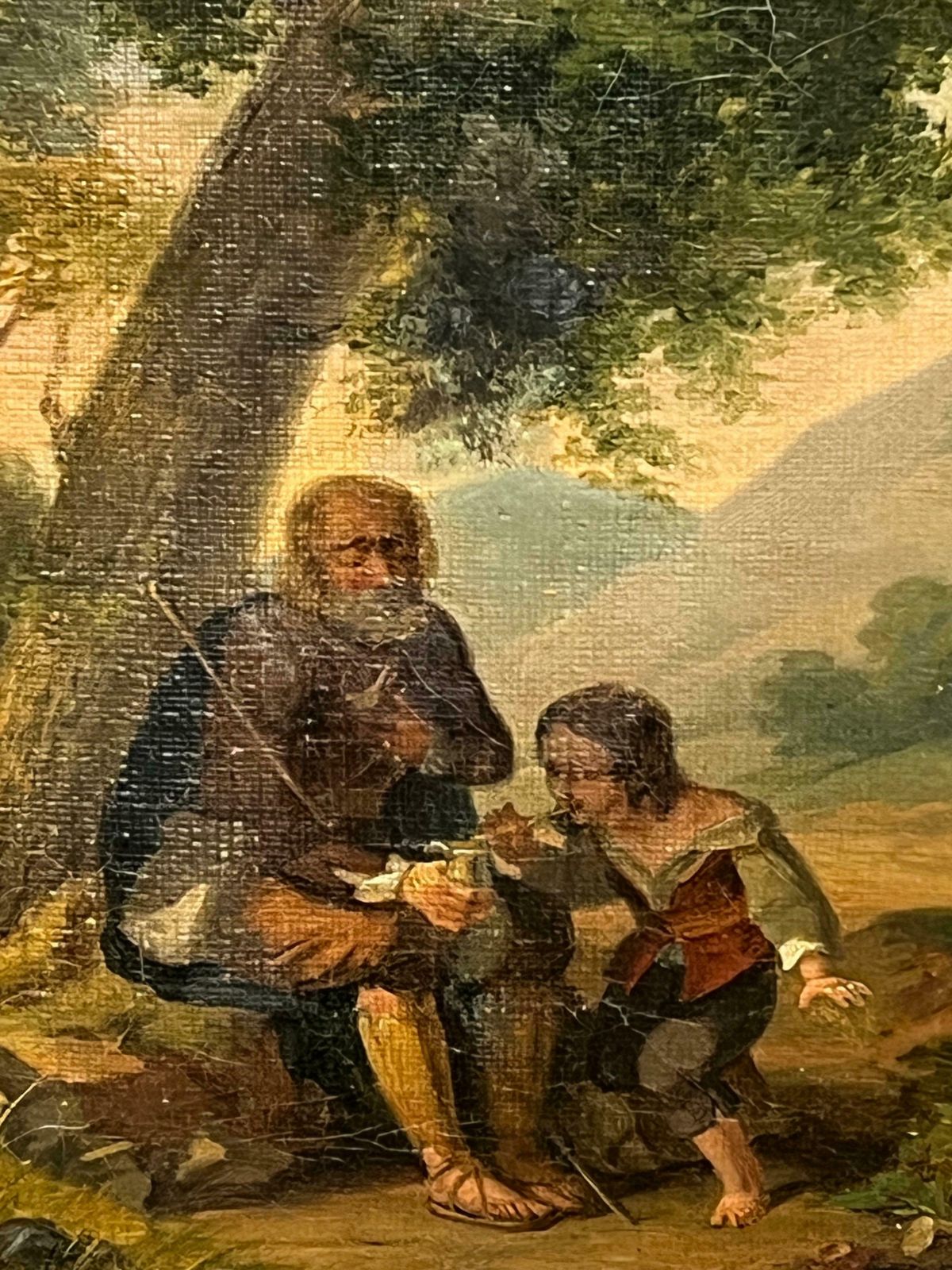 French Schoolcharming 1800's Painting Of An Elderly Man And Boy In A Pastoral Landscape19th Century photo for sale