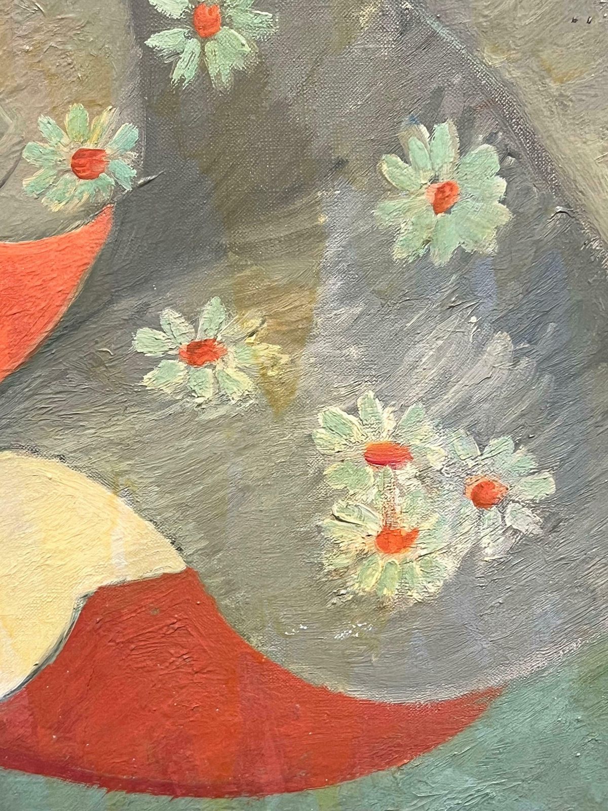photo furniture Therese Hummel1930's French Post Impressionist Oil Elegant Portrait Of Woman In Floral Attire1937