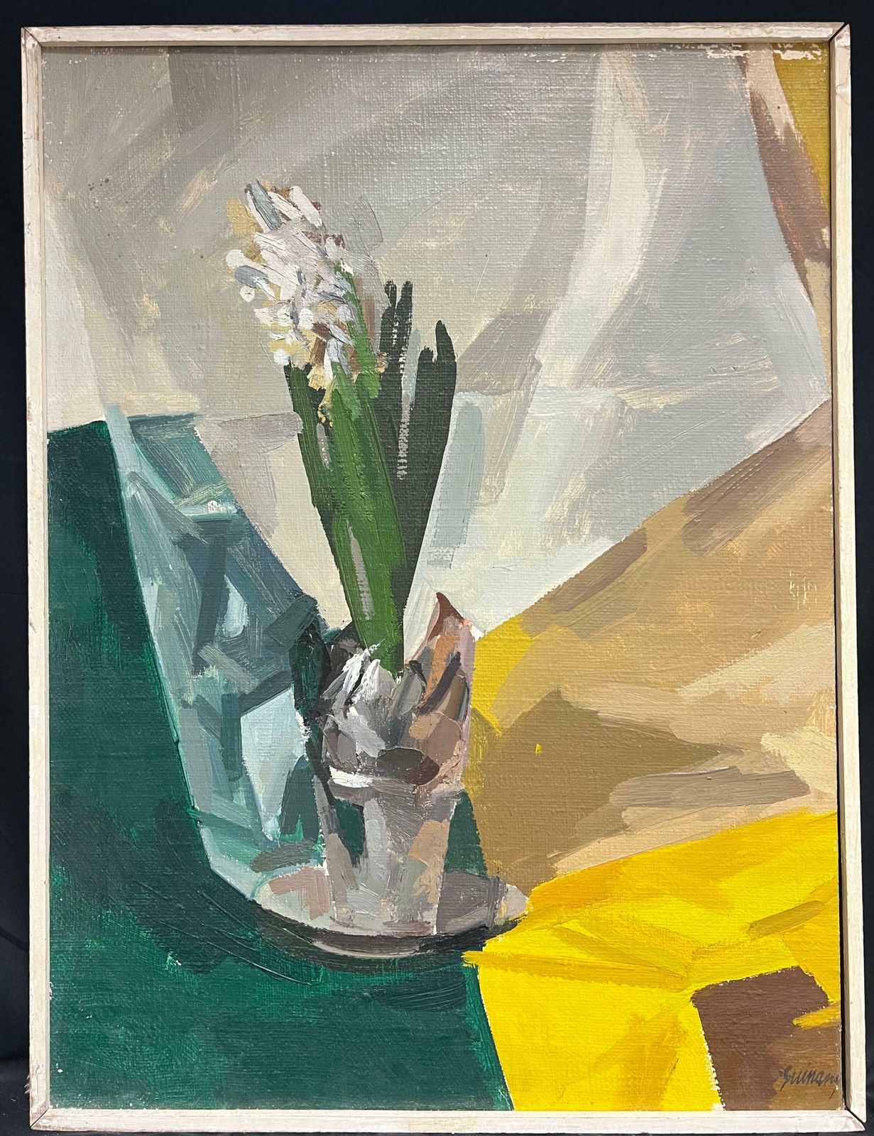 René Guinand (1892 1983)modernist Still Life With White Orchid Abstract Oil Painting 1950's French1950 photo furniture