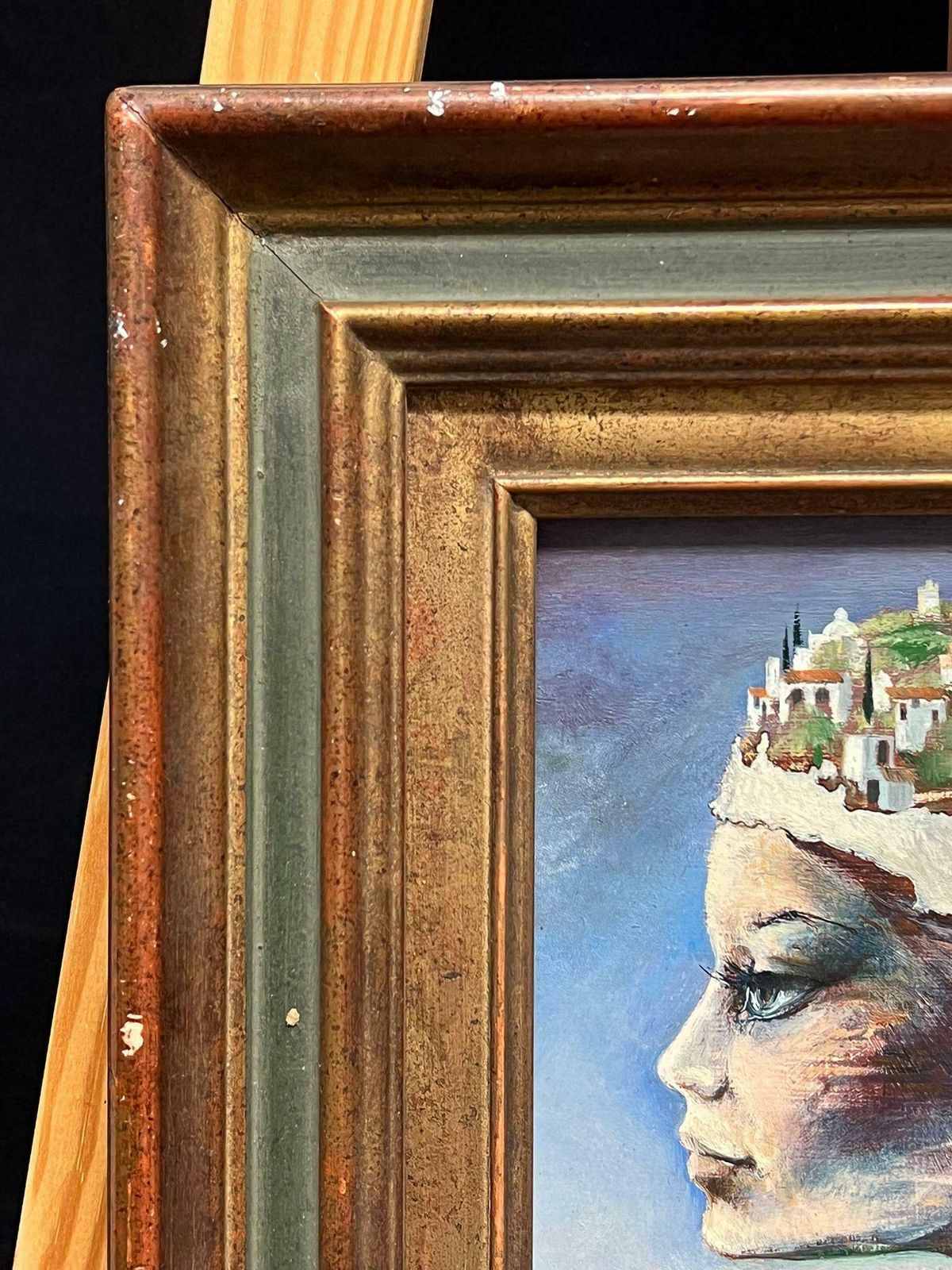 French Surrealist20th Century French Surrealist Portrait Of Woman With Landscape Hair Signed Oil20th Century photo Art