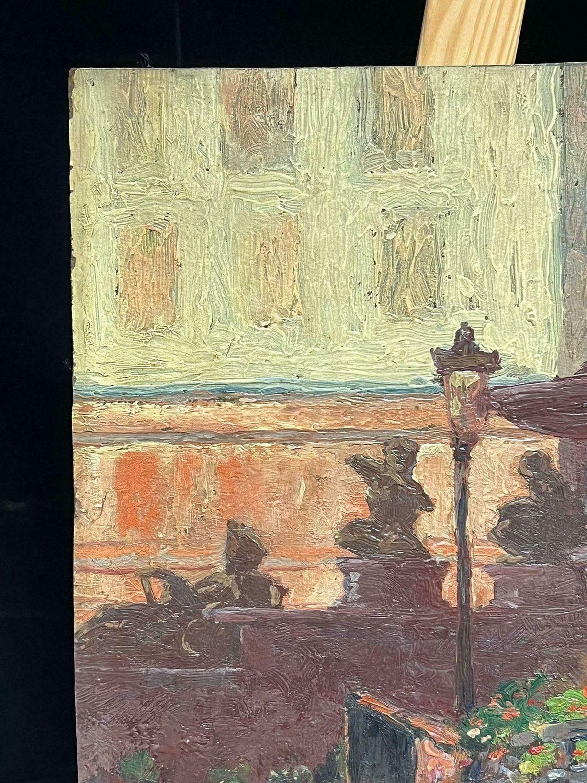 French Schoolantique French Impressionist Oil Street Scene With Flower Seller Cart & Fountainearly 20th Century photo for sale