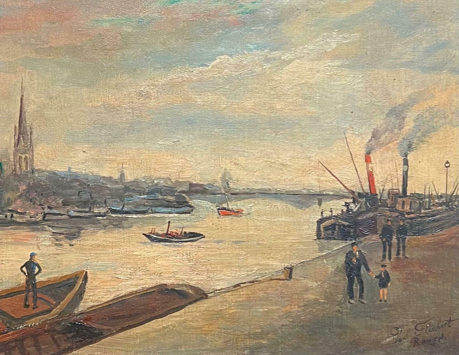 Paul Flaubertview Of Early Rouen, France 20th Century Riverfront Scene With Steamboats20th Century photo furniture