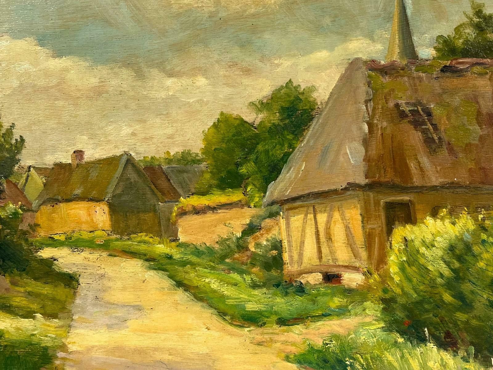 Regine David1940's French Impressionist Signed Oil Green Fields Village Lane Old Houses1948 photo for sale