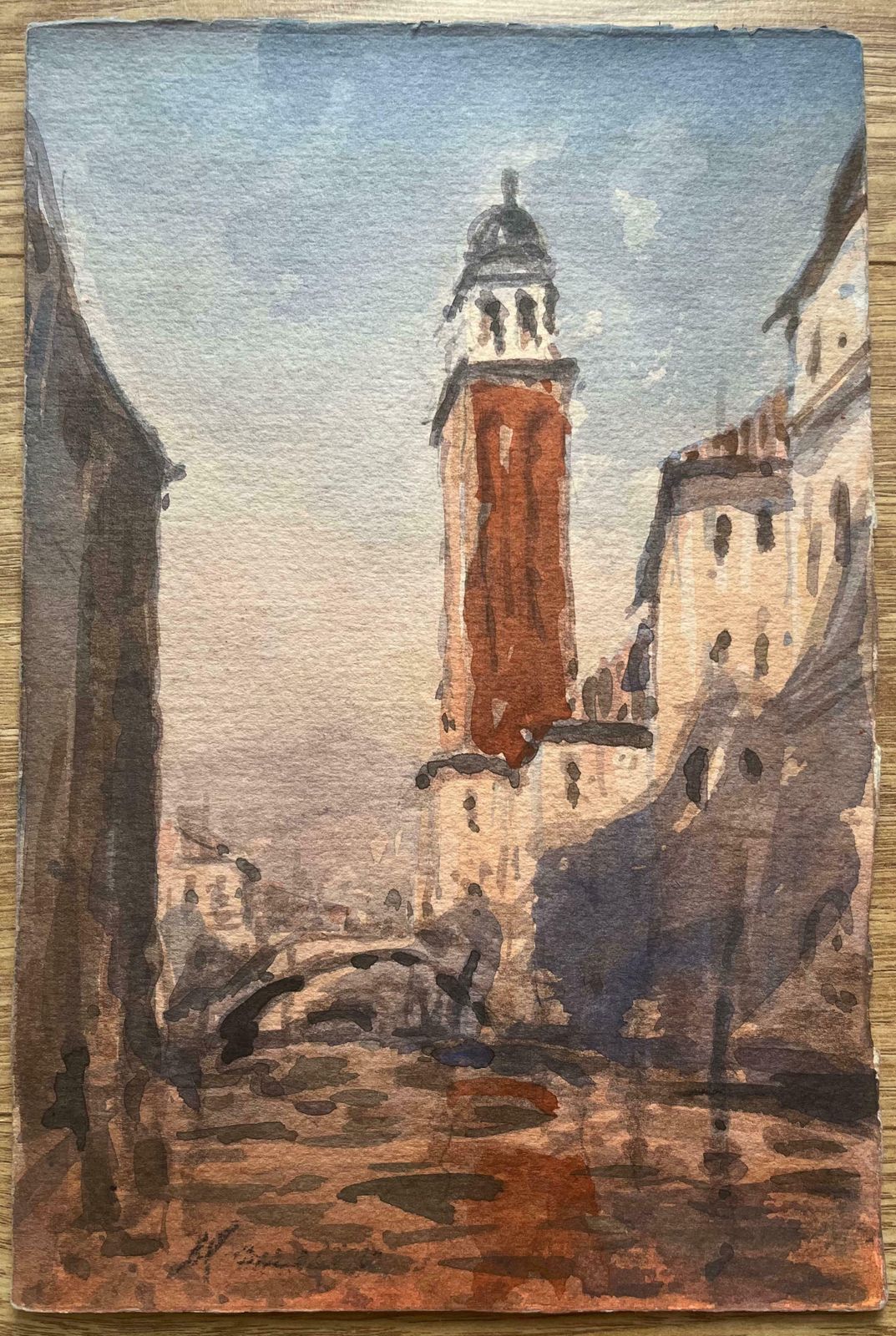 Maurice Mazeiliefrench Impressionist Watercolor Of Venice Cityscape With Tower Canal And Bridge2019 photo furniture
