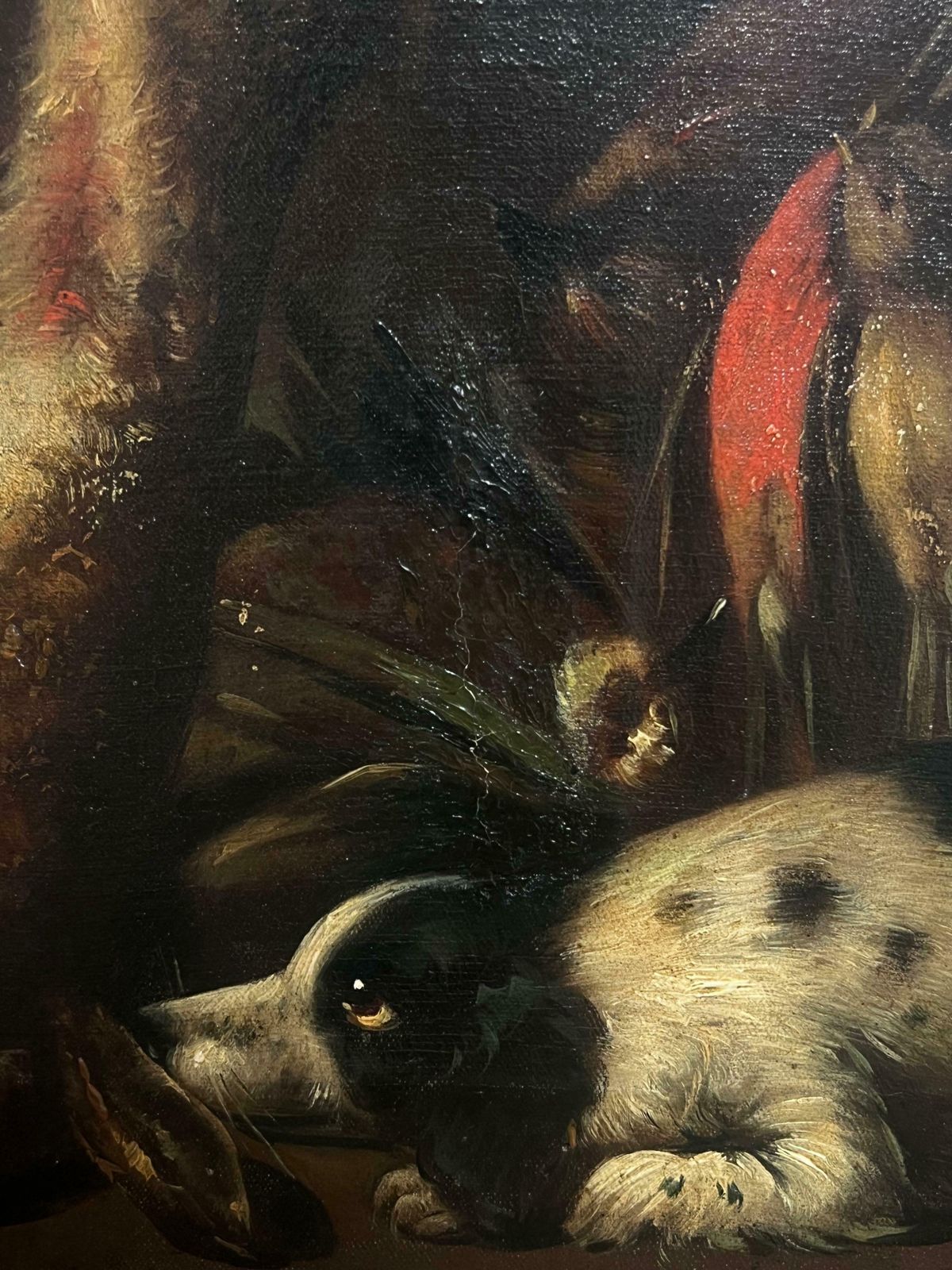 Italian 19th Centurylarge Antique Oil Still Life With Hunting Dogs & Game Classic Sporting Scene19th Century photo Art
