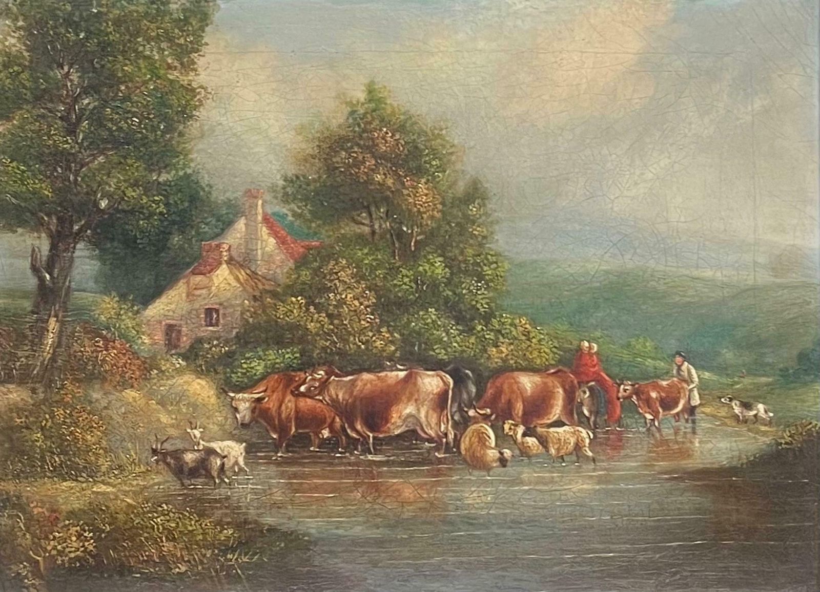 French Schoolcountry Tranquility Cattle And Sheep Crossing A Stream In A Peaceful Landscape19th Century photo furniture