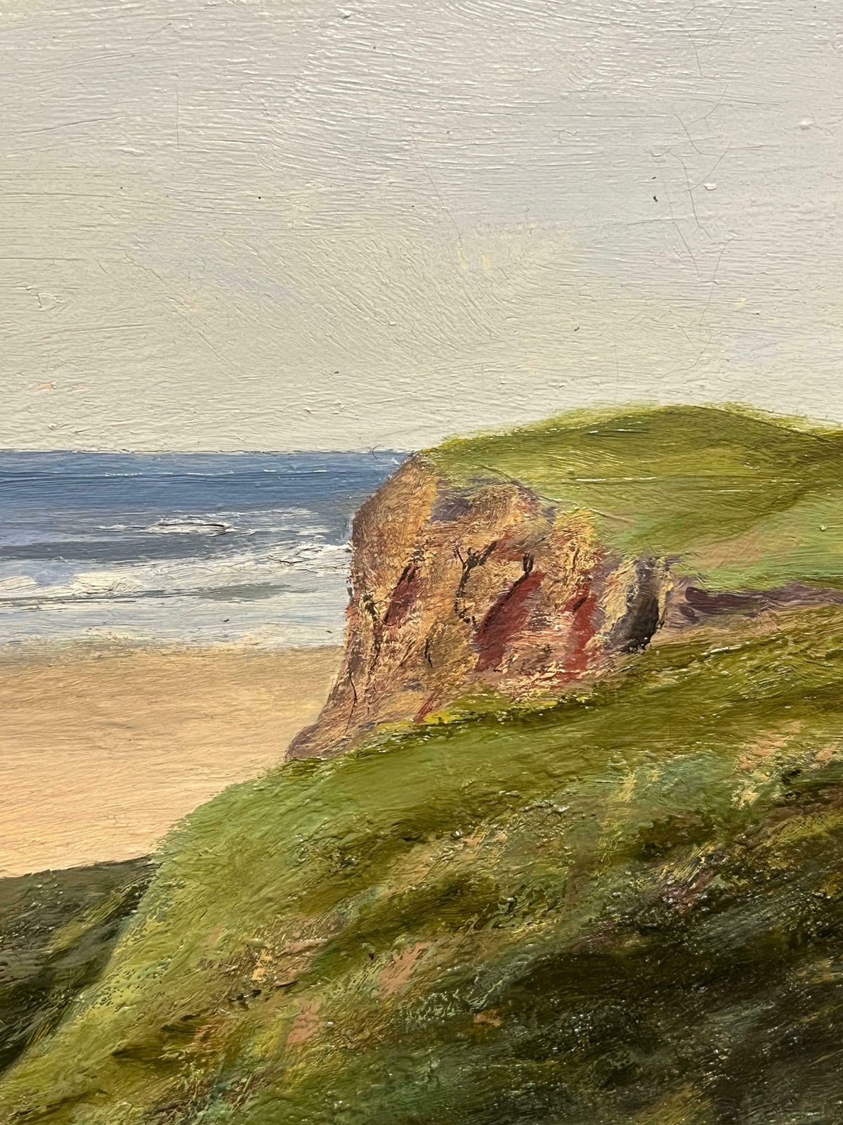 English Schoolantique English Oil Cornish Beach Scene With Distant Island Coastal Landscape1920's photo Art