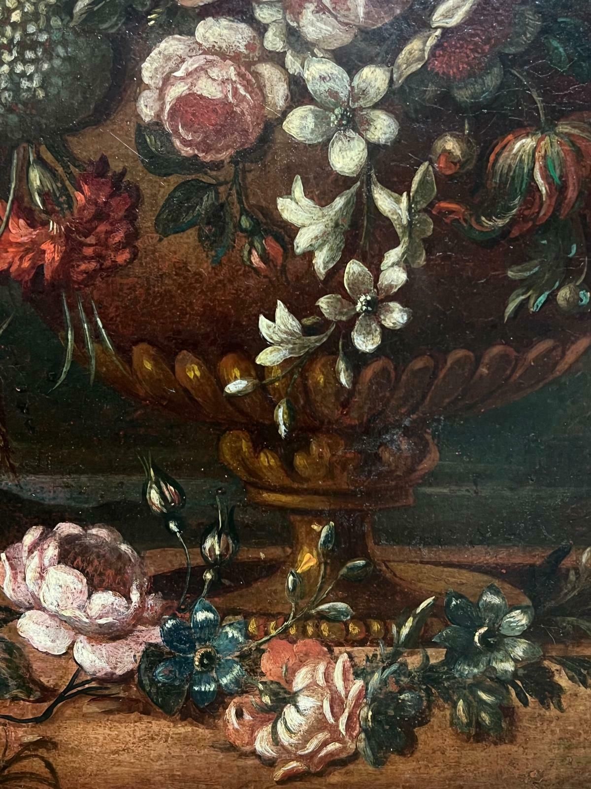 French School18th Century Baroque Oil Still Life Flowers Floral Arrangement In An Ornate Urn18th Century photo vinterior