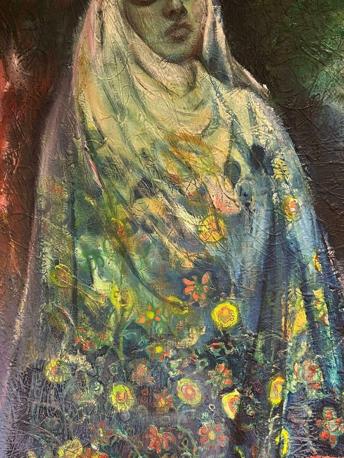 French Schoolhuge Portrait Veiled Female In Dreamlike Fusion Of Spirituality And Nature1970's photo vinterior
