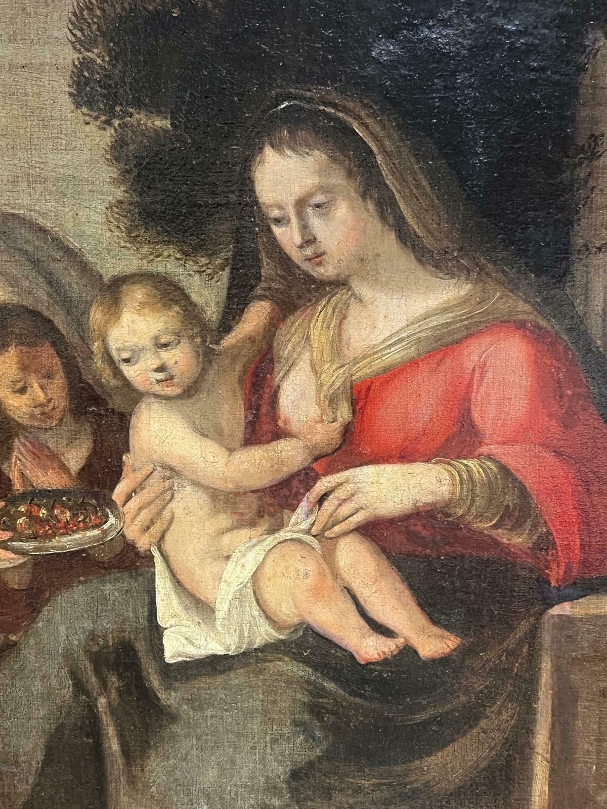 17th Century Italian School17th Century Painting Baroque Madonna & Child Attendant Angels Offering Gifts 17th Century photo Art