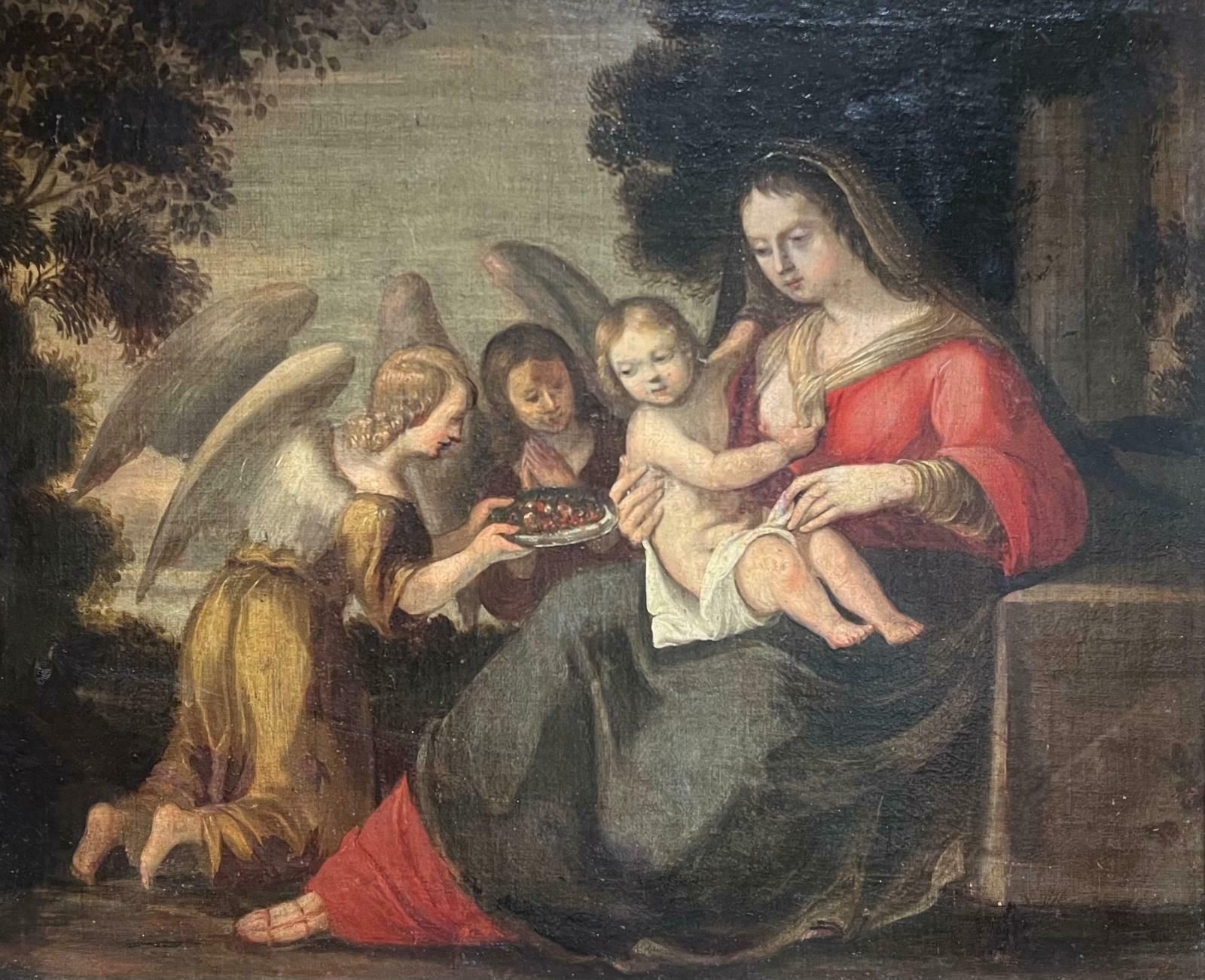 17th Century Italian School17th Century Painting Baroque Madonna & Child Attendant Angels Offering Gifts 17th Century photo 3869.0