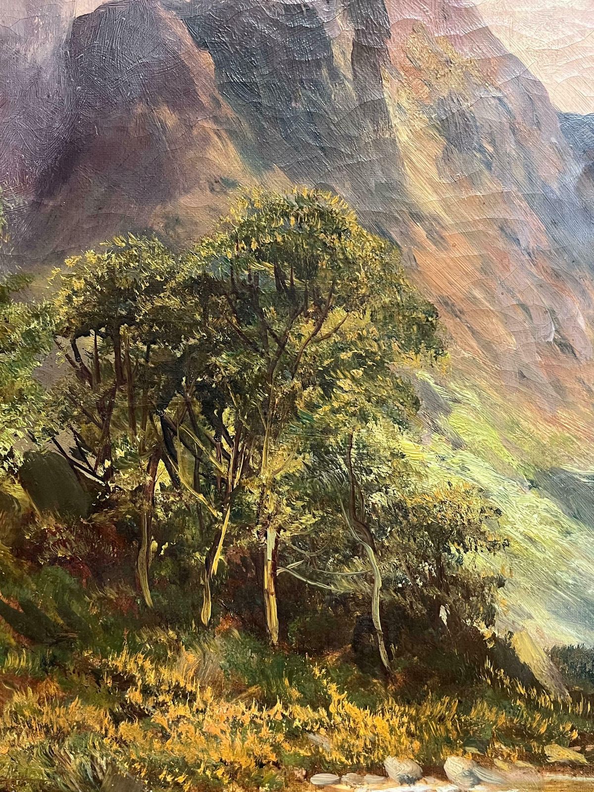 Art F. E. Jamiesonantique Scottish Oil Highland Waterfall With Distant Mountains Oil Painting 1920's photo