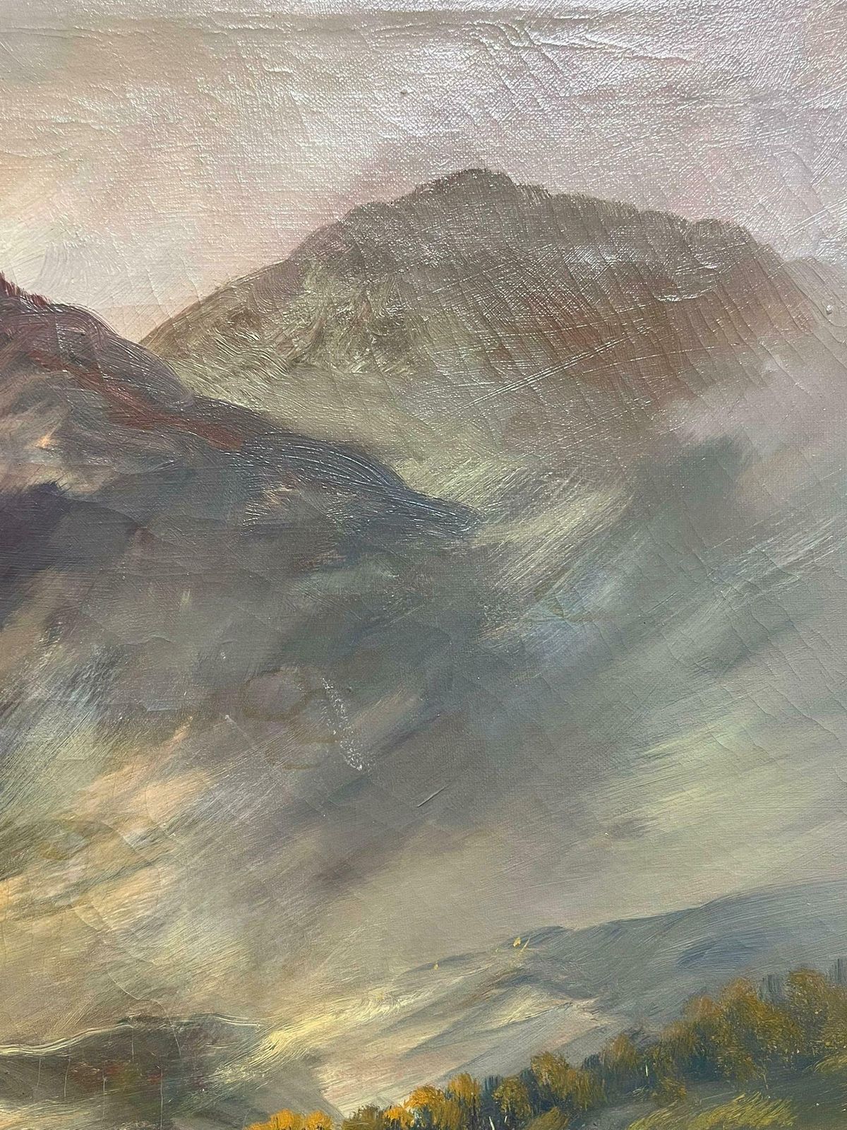 F. E. Jamiesonantique Scottish Highland Landscape Oil Painting Figure By Loch Cottage1920's photo vinterior
