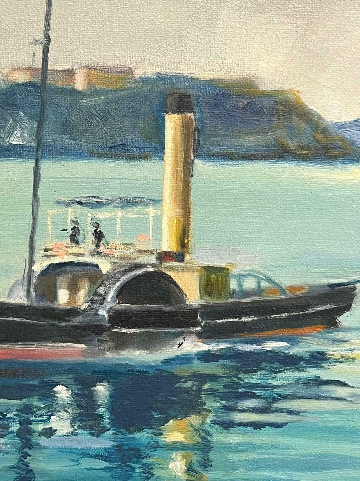 French School20th Century French Oil Blue Maritime Scene Of Steamship And Classic Yacht20th Century photo 795.0