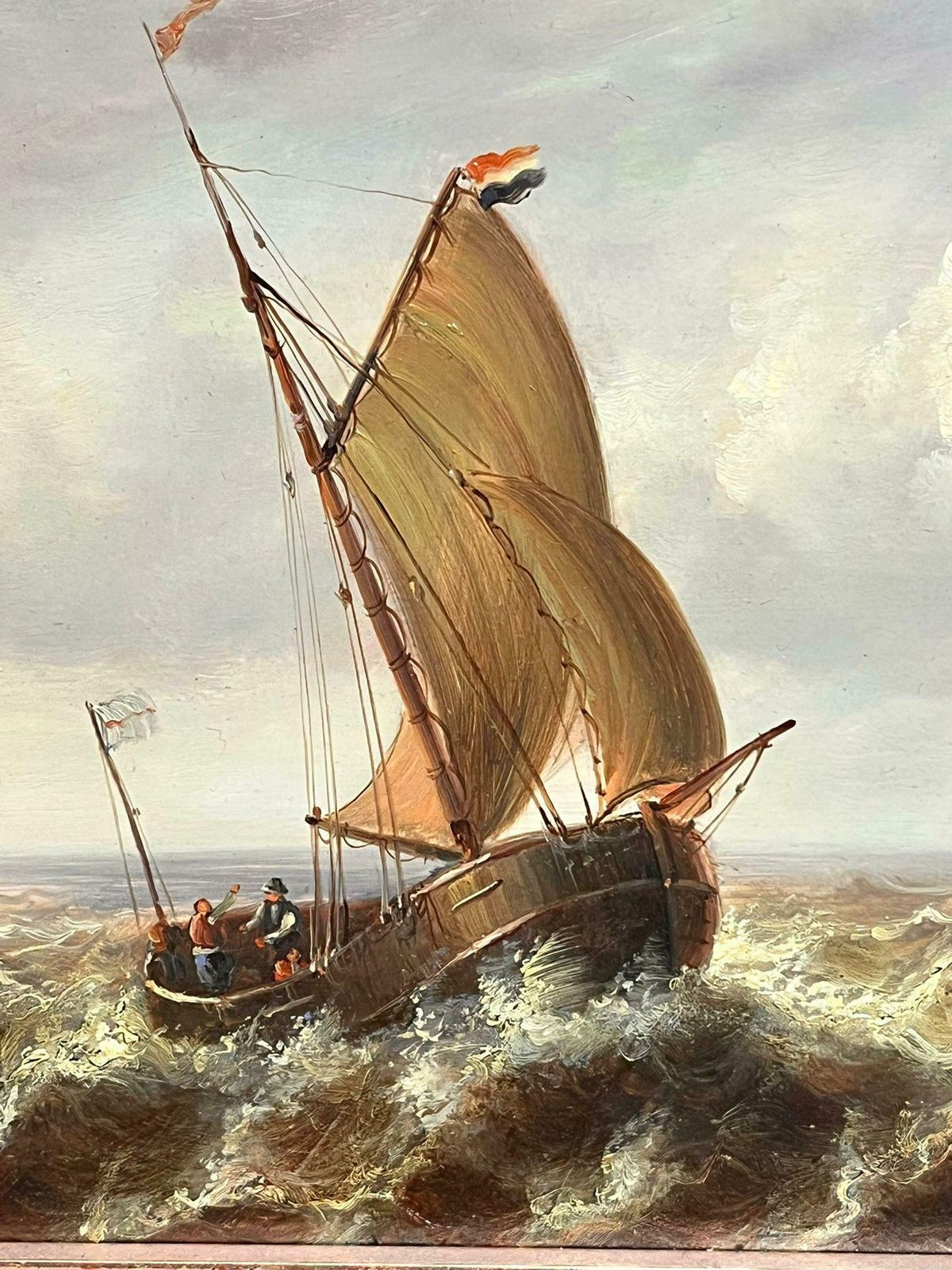 Jean Laurent  Dutch Fishing Boats In A Swell Seascape With Sailing Ships In Rough Waters19th Century photo for sale